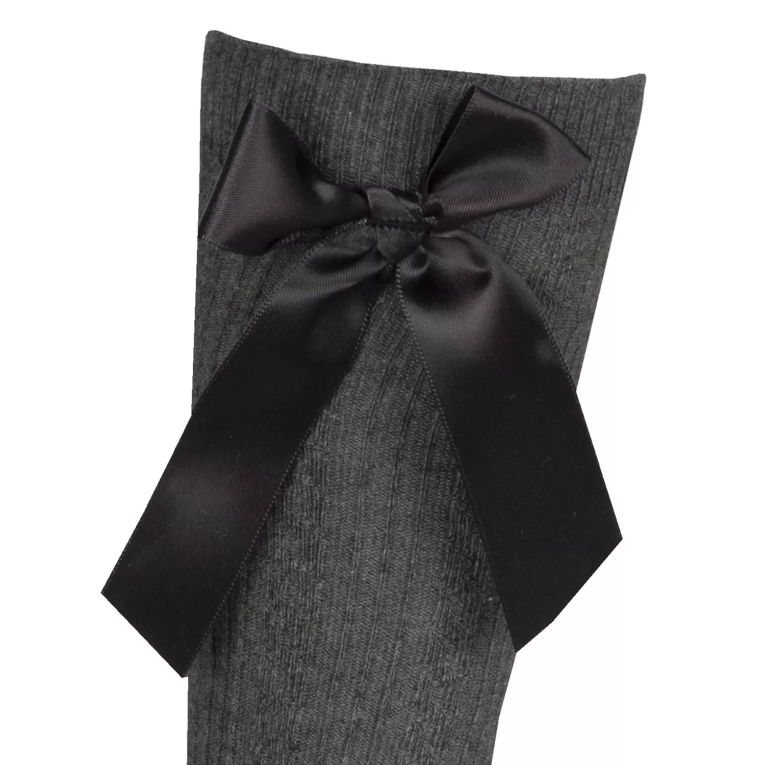 Kids Cottonique 2 Pairs Girls Cable Knee High Bow Socks - Dark Grey