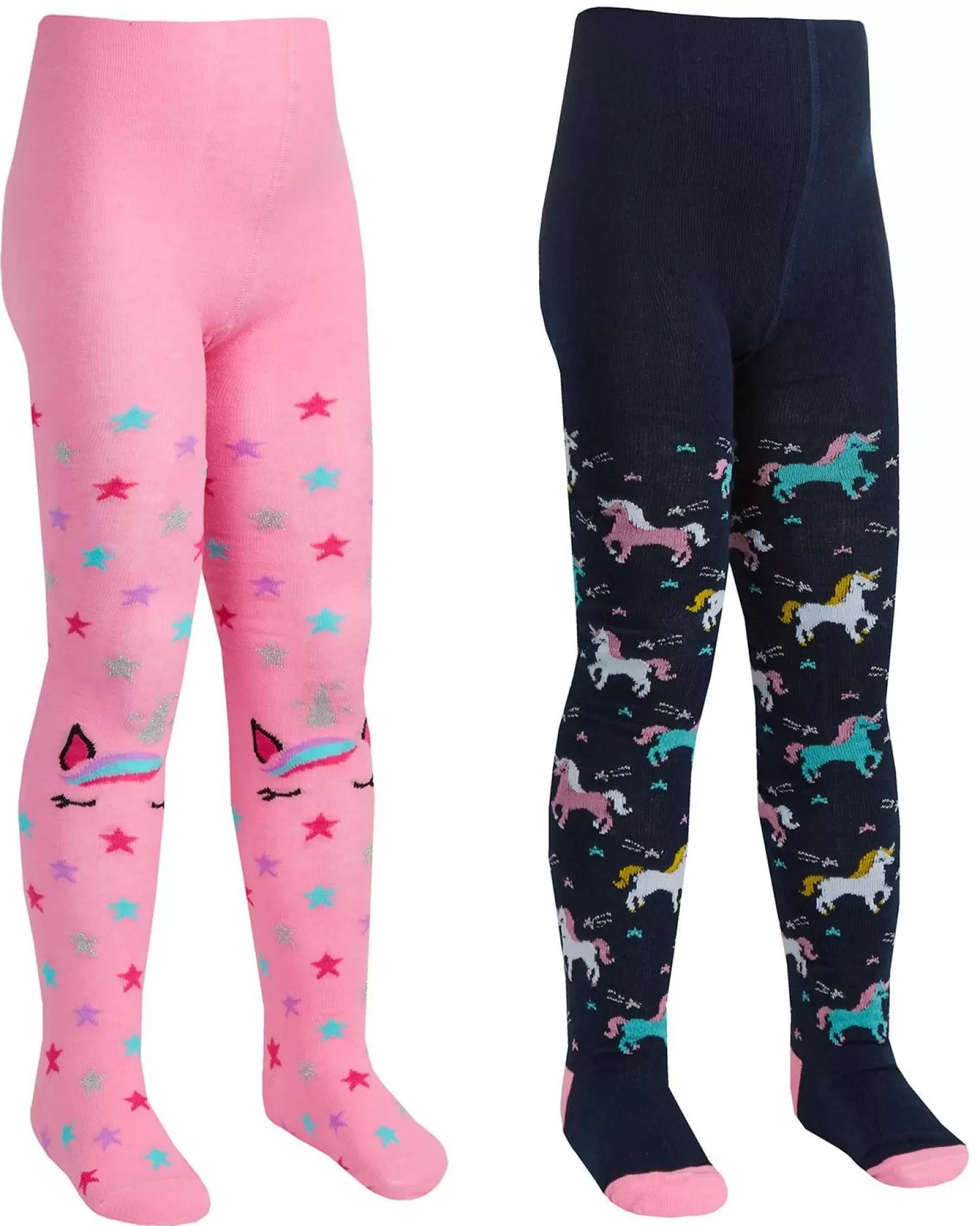 Kids * 2 Pairs Girls Unicorn Cotton Rich Tights