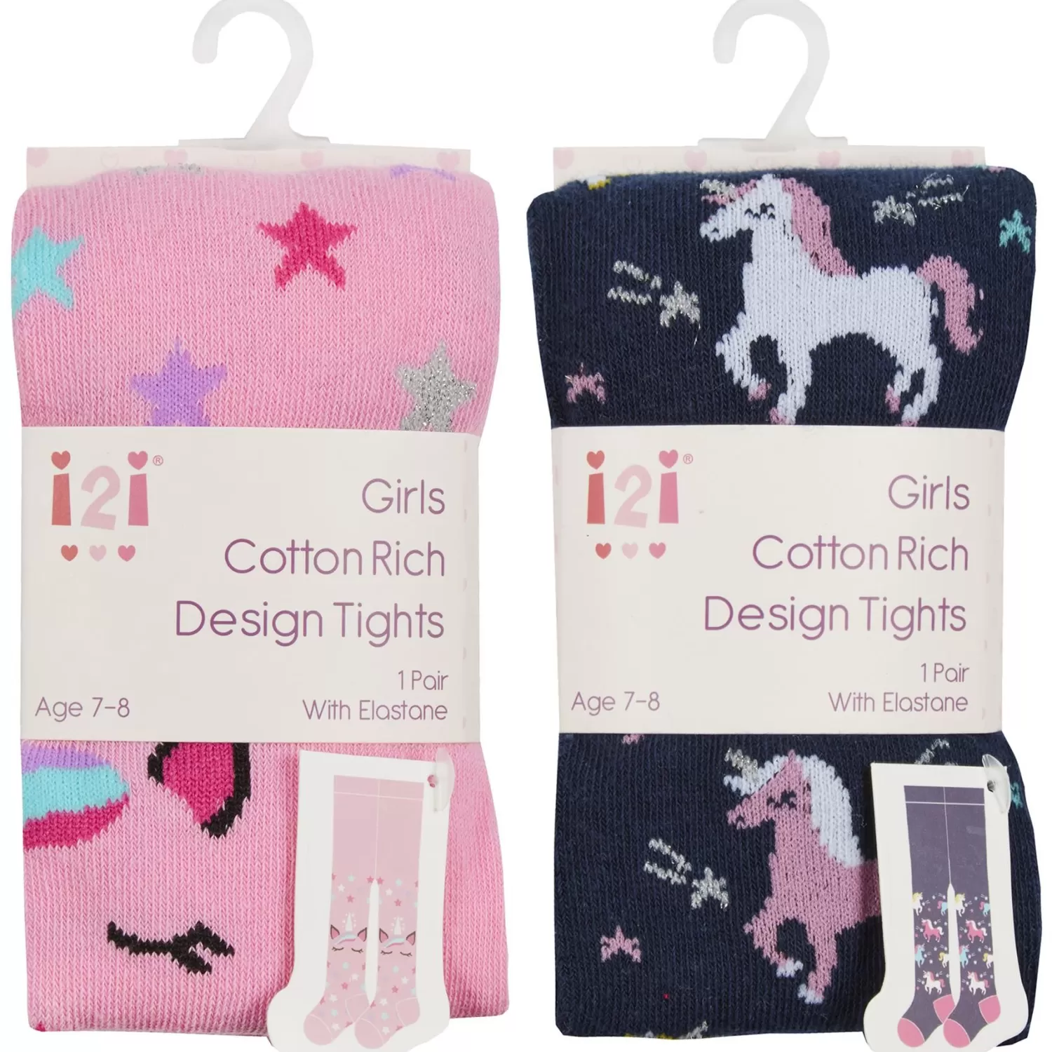 Kids * 2 Pairs Girls Unicorn Cotton Rich Tights