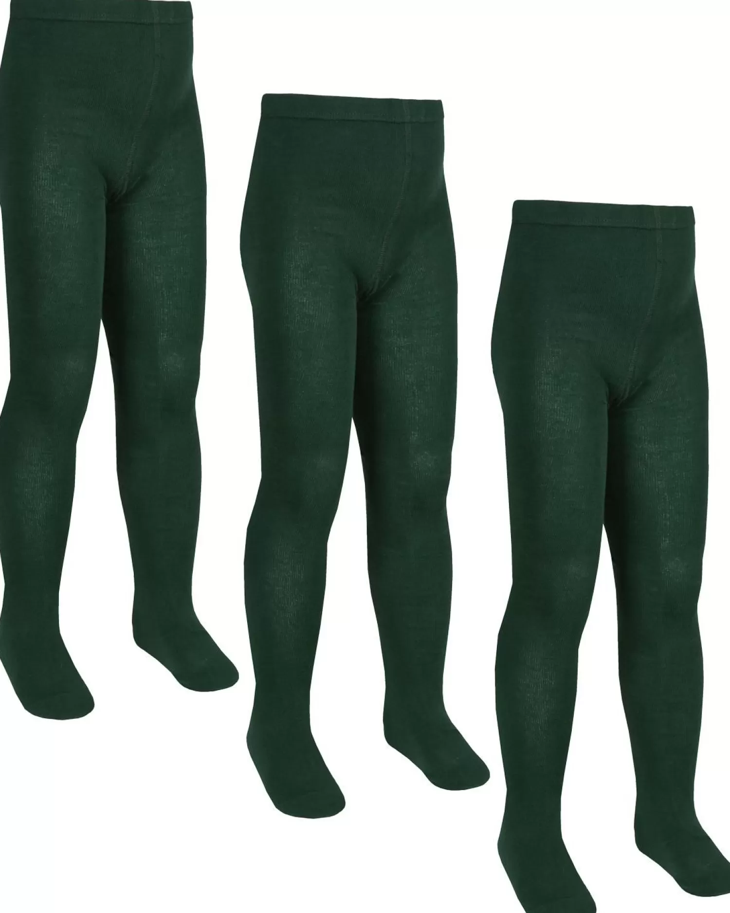 Kids * 3 Pairs Girls Cotton Rich Tights - Bottle Green