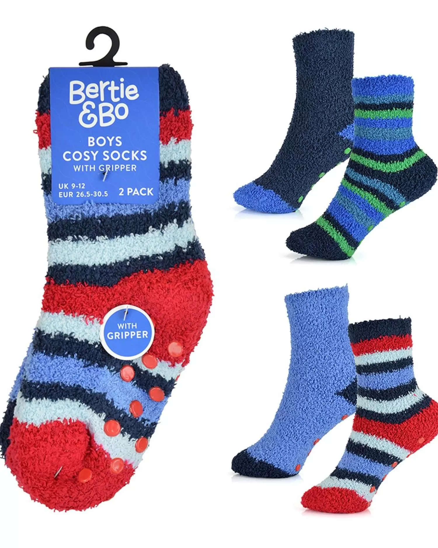 Kids Bertie & Bo 4 Pairs Boys Blue Stripe Cosy Socks