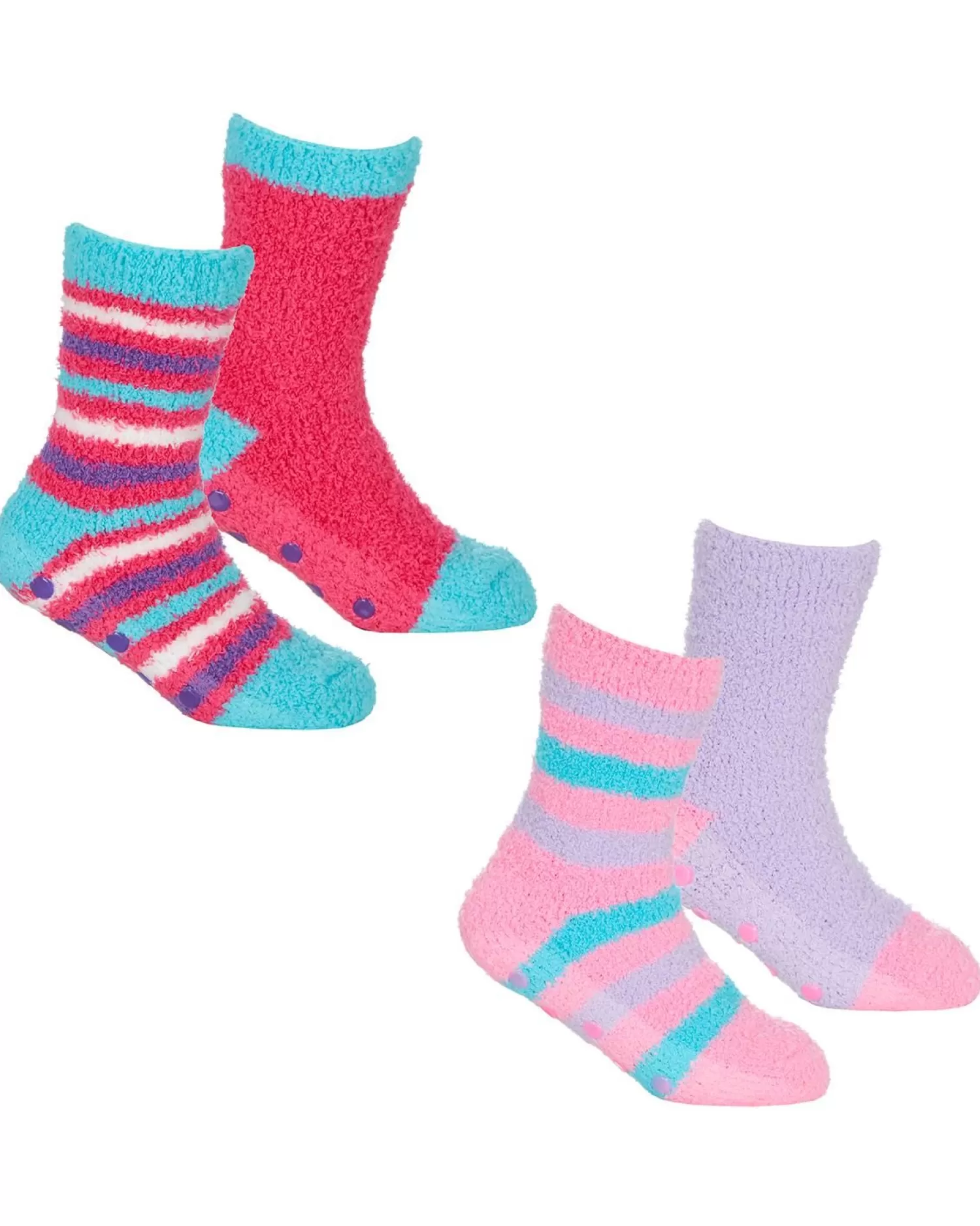 Kids * 4 Pairs Girls Fluffy Pink Stripe Socks