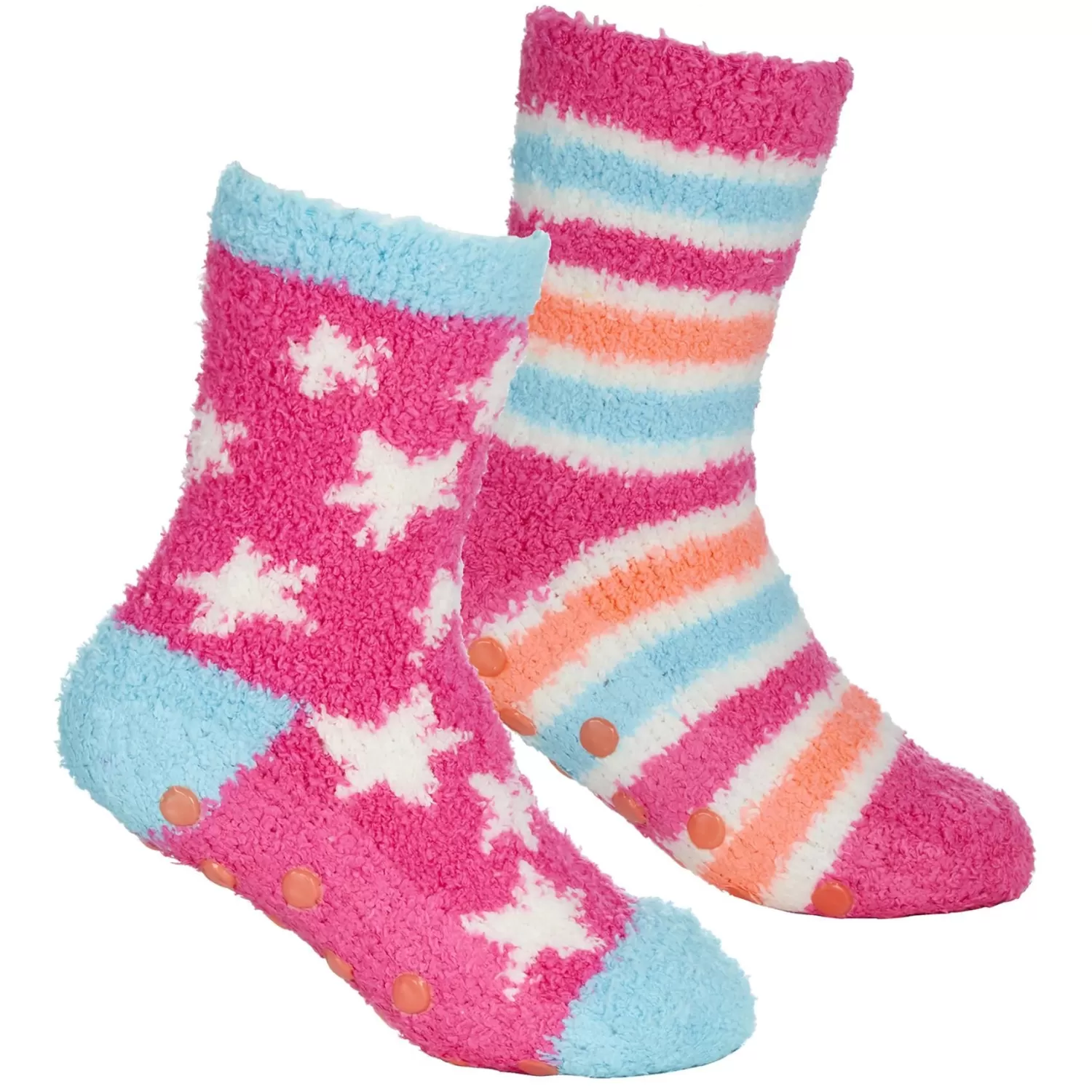 Kids * 4 Pairs Girls Fluffy Spots & Stars Socks