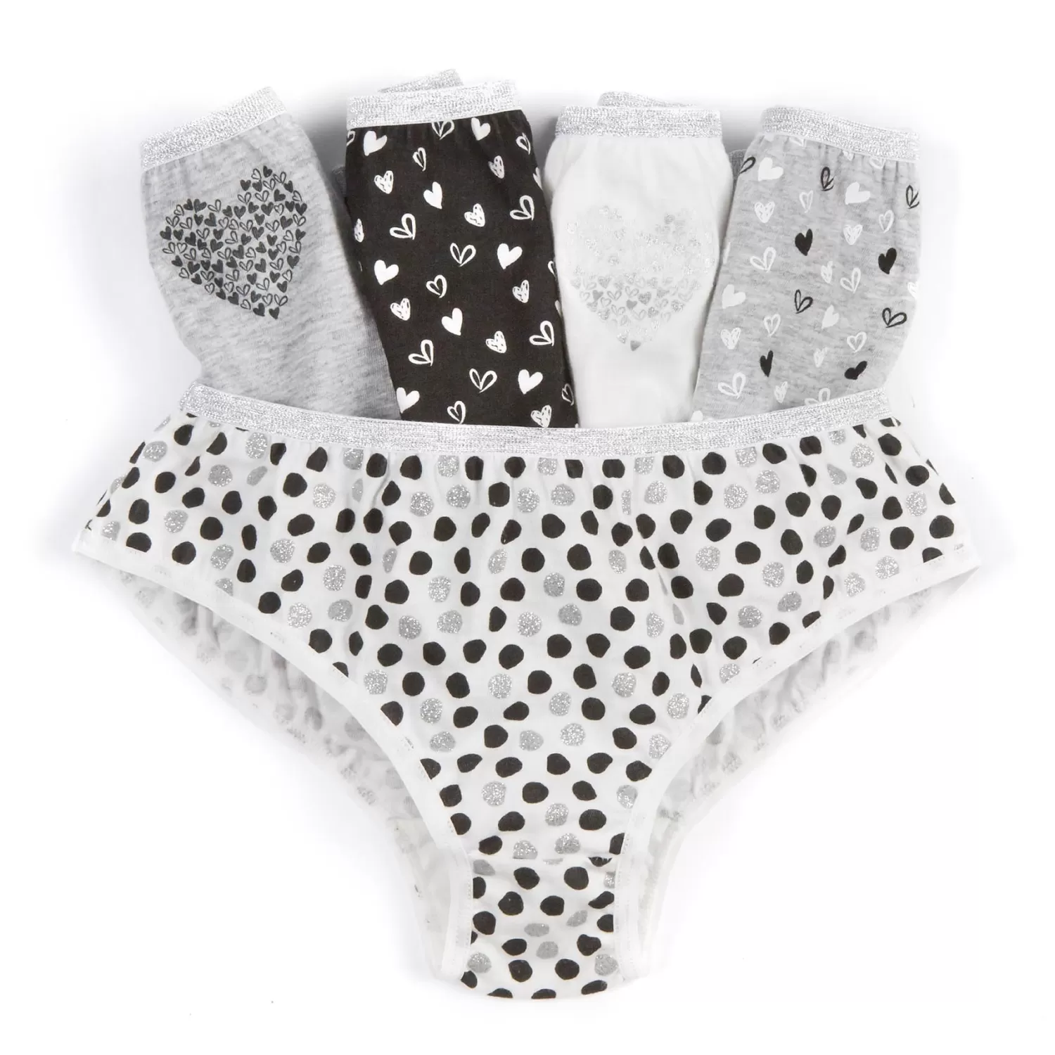 Kids 4Kidz 5 Pairs Girls Black Heart Cotton Knickers