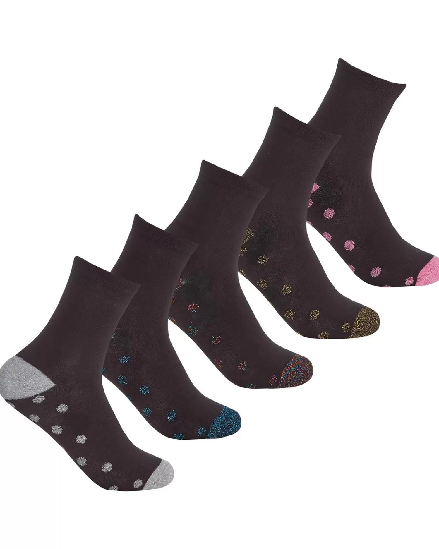 Kids * 5 Pairs Girls Glitter Spot Cotton Rich Socks