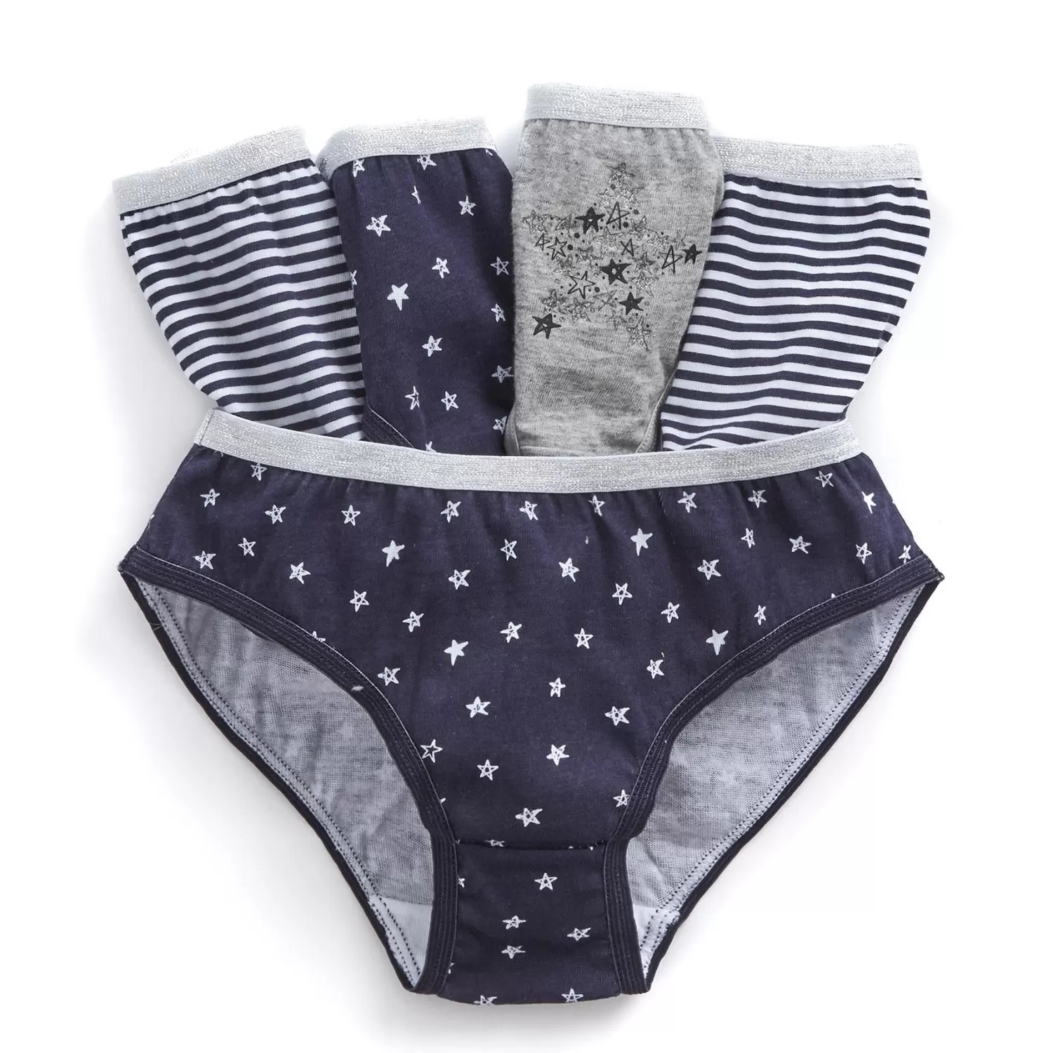 Kids 4Kidz 5 Pairs Girls Navy Spots & Stripes Cotton Knickers