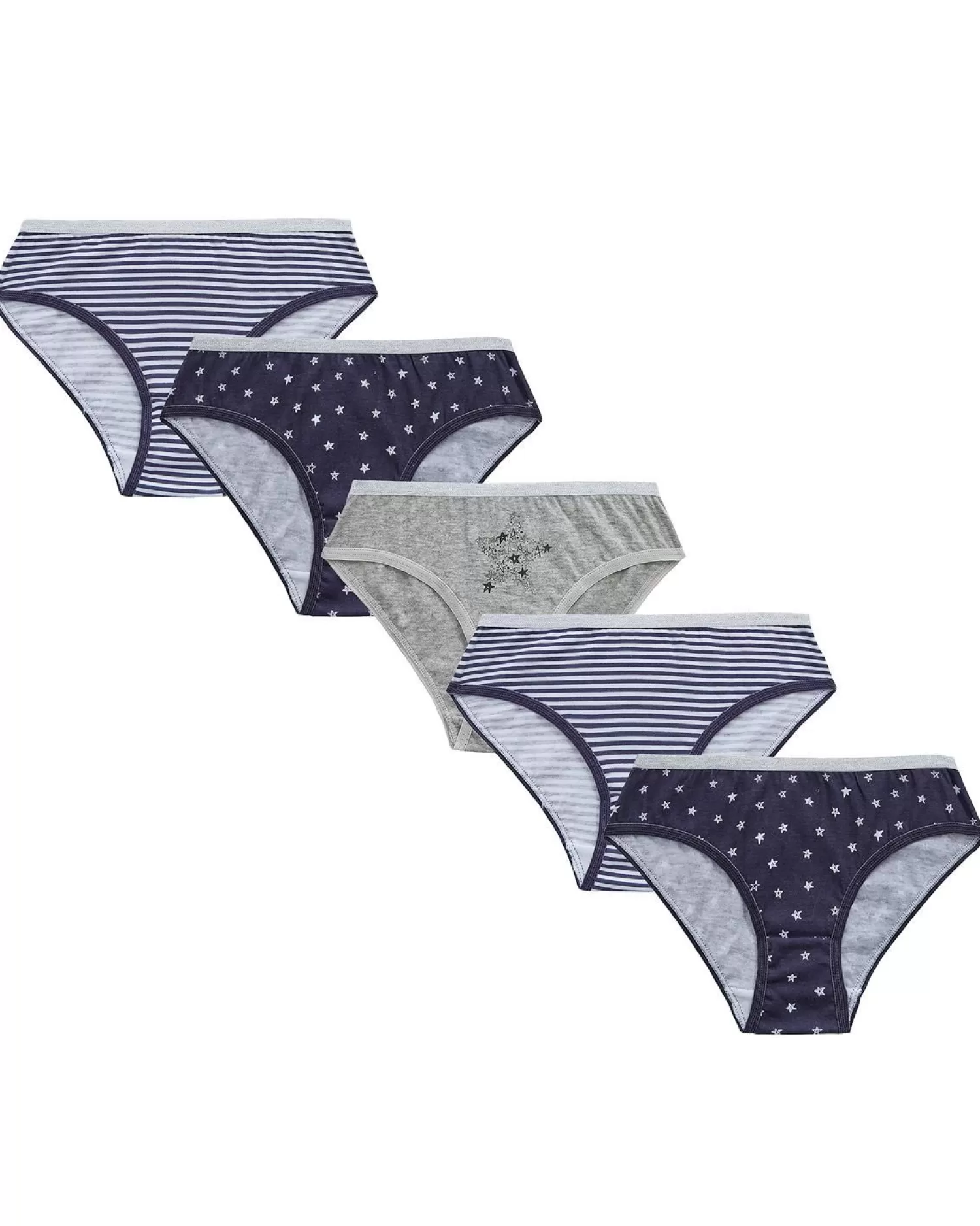 Kids 4Kidz 5 Pairs Girls Navy Spots & Stripes Cotton Knickers