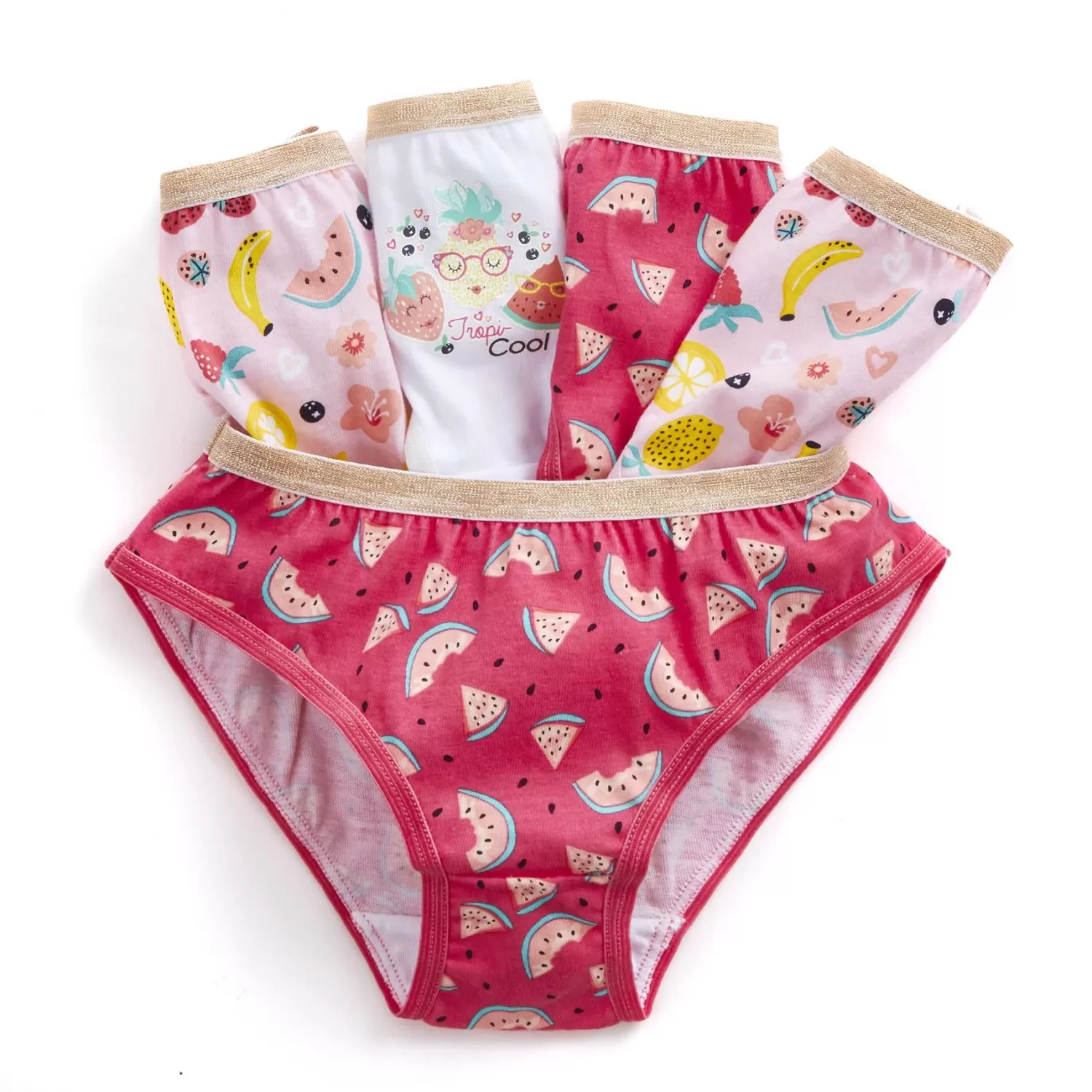 Kids 4Kidz 5 Pairs Girls Pink Fruit Cotton Knickers