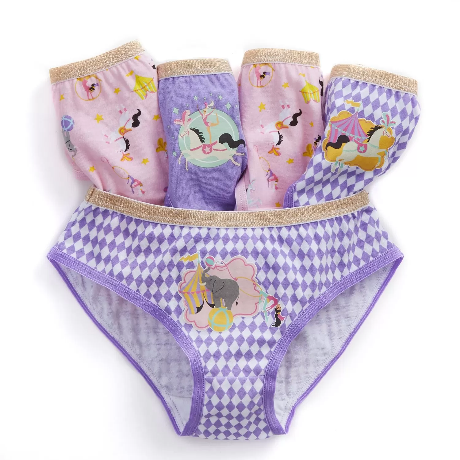 Kids 4Kidz 5 Pairs Girls Purple Circus Cotton Knickers