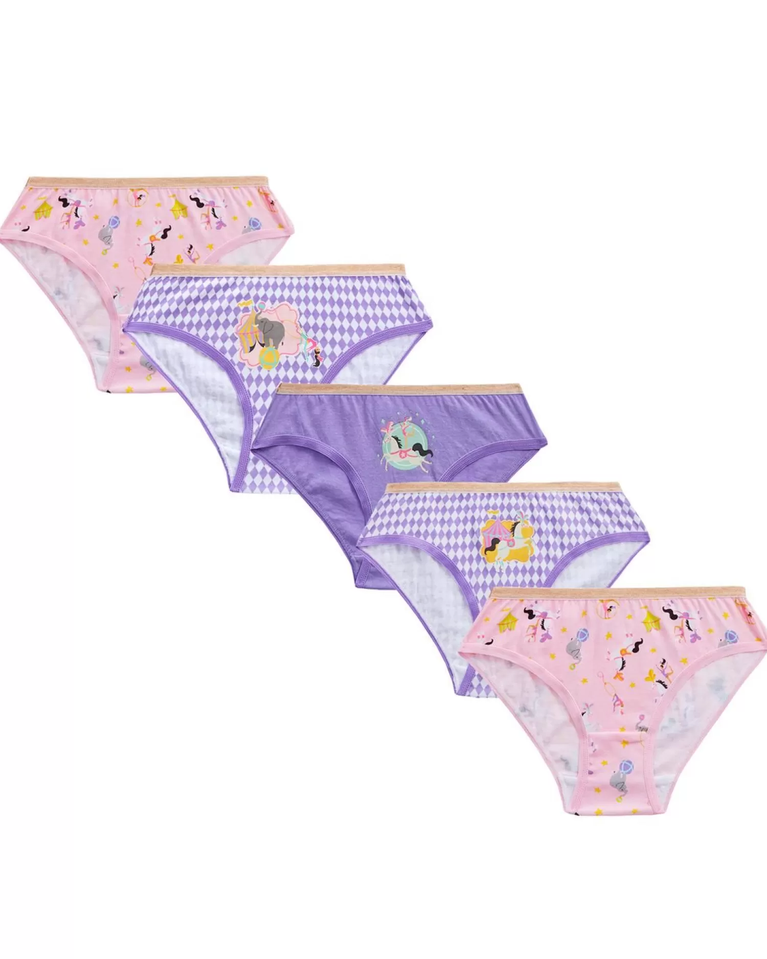 Kids 4Kidz 5 Pairs Girls Purple Circus Cotton Knickers