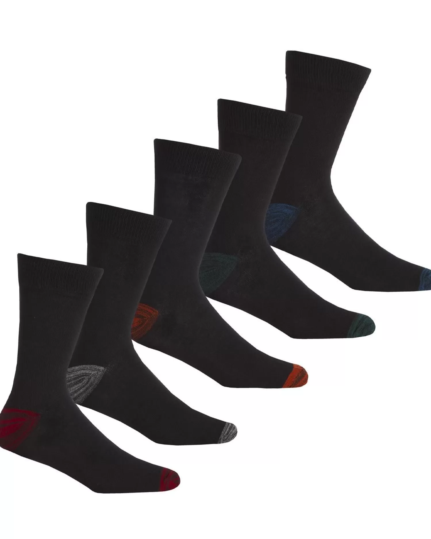 Men Pierre Roche 5 Pairs Mens Marl Heel & Toe Socks - Dark Mix