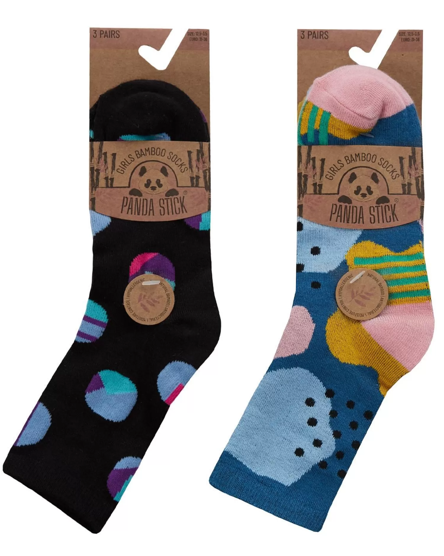 Kids PandaStick 6 Pairs Kids Bamboo Abstract Mix Socks