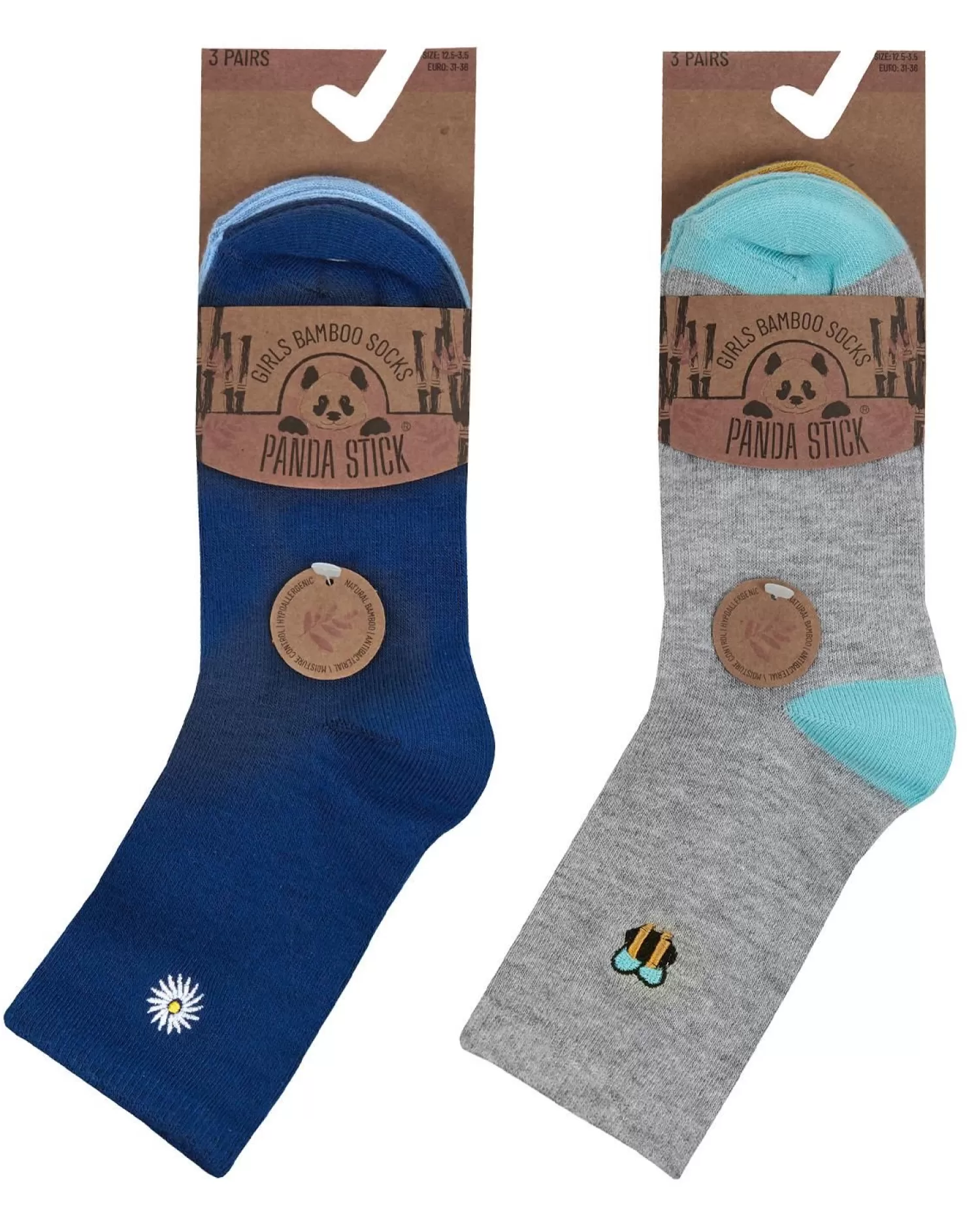 Kids PandaStick 6 Pairs Kids Bamboo Bee & Floral Socks