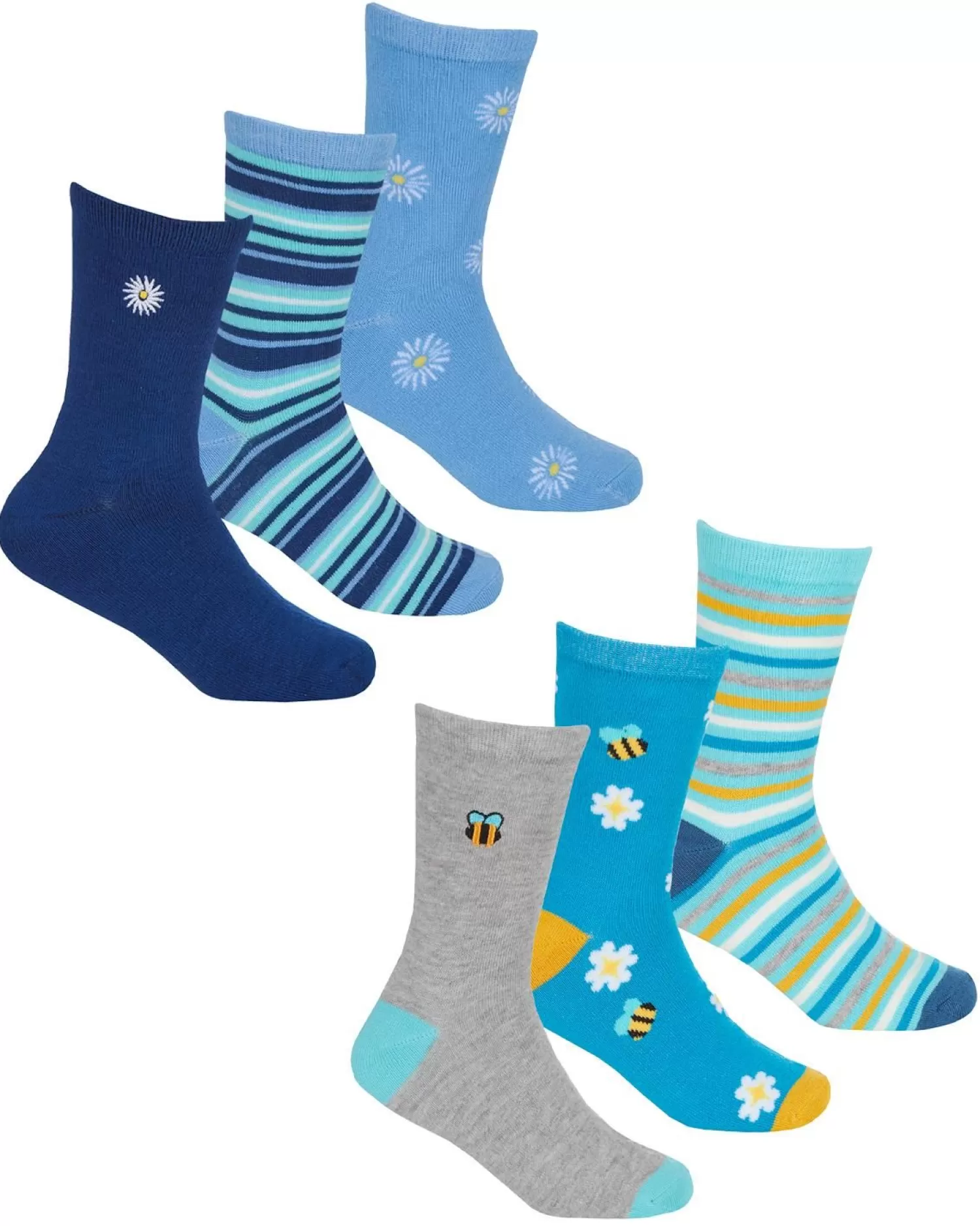 Kids PandaStick 6 Pairs Kids Bamboo Bee & Floral Socks