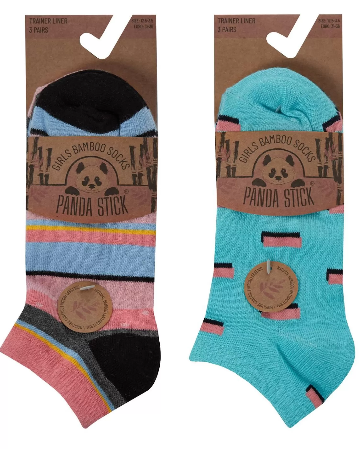 Kids PandaStick 6 Pairs Kids Bamboo Trainer Socks - Geo Print