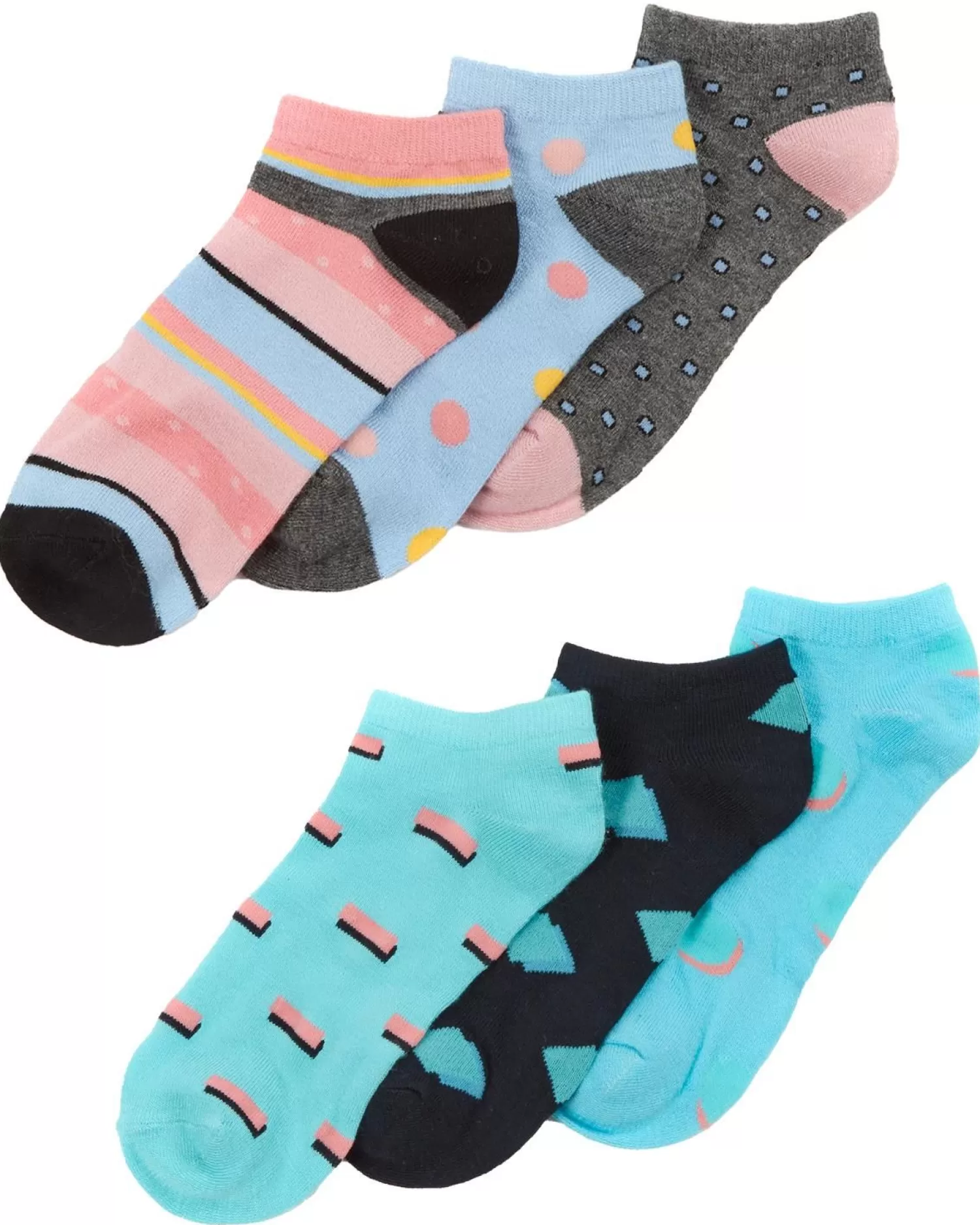 Kids PandaStick 6 Pairs Kids Bamboo Trainer Socks - Geo Print