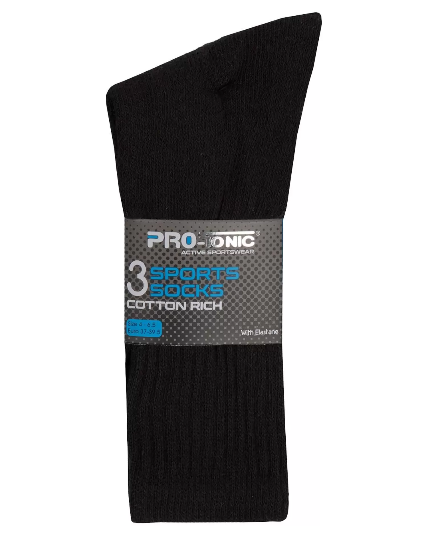 Kids Pro-Tonic 6 Pairs Kids Cotton Rich Crew Sport Socks - Black