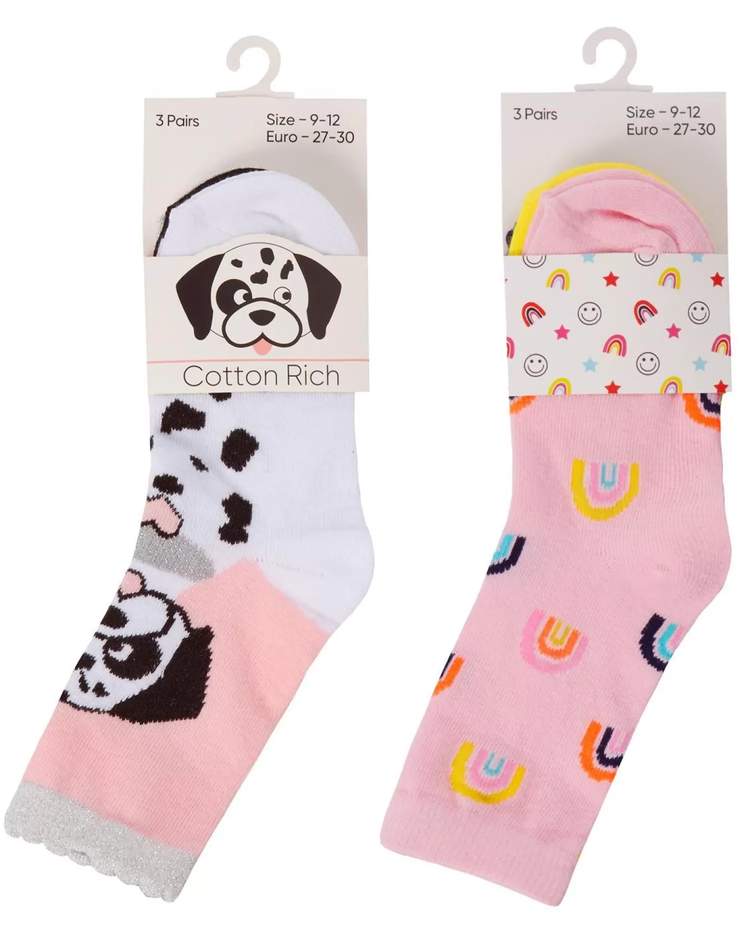 Kids * 6 Pairs Kids Dogs & Rainbows Ankle Socks