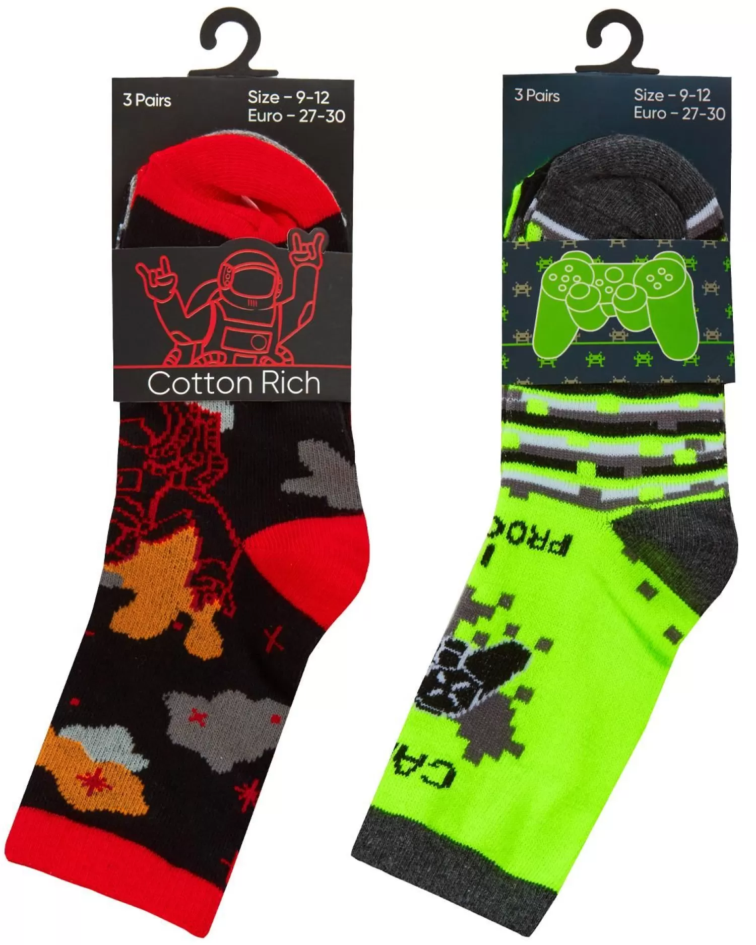 Kids * 6 Pairs Kids Gaming & Space Ankle Socks