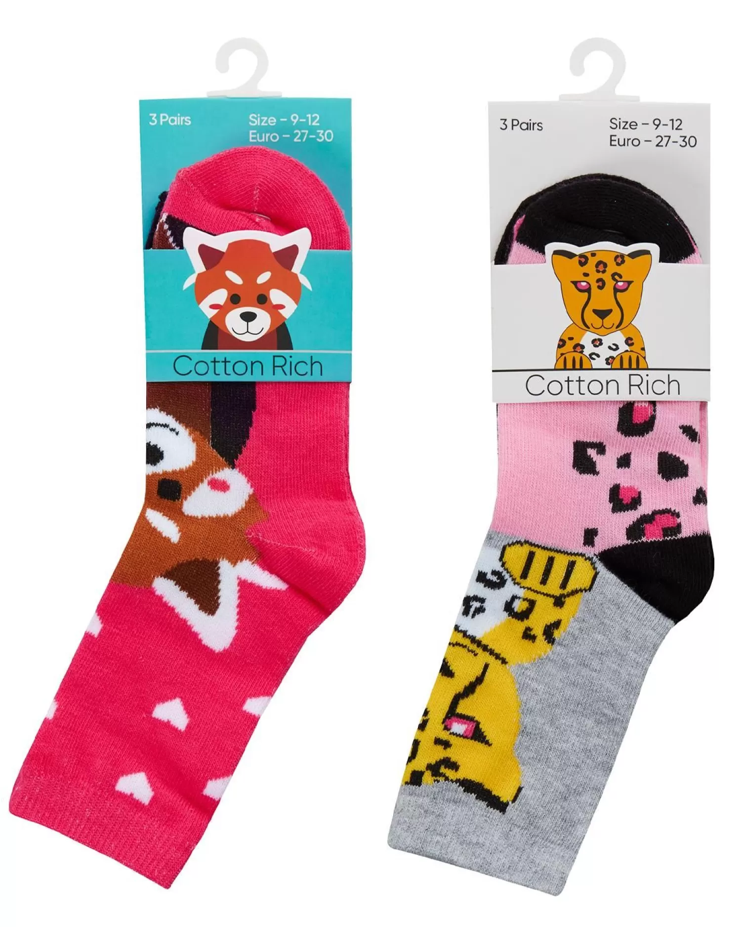 Kids * 6 Pairs Kids Red Panda & Leopard Ankle Socks