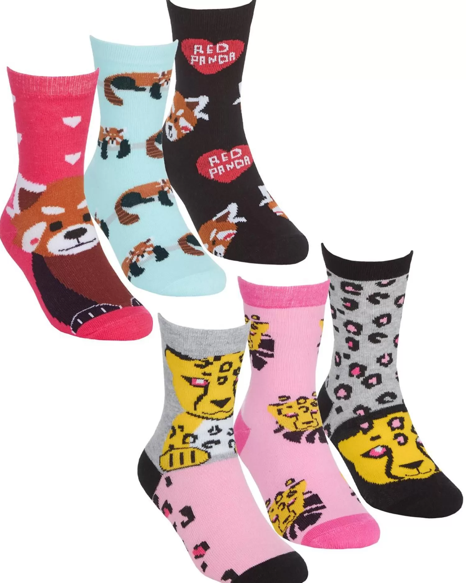 Kids * 6 Pairs Kids Red Panda & Leopard Ankle Socks