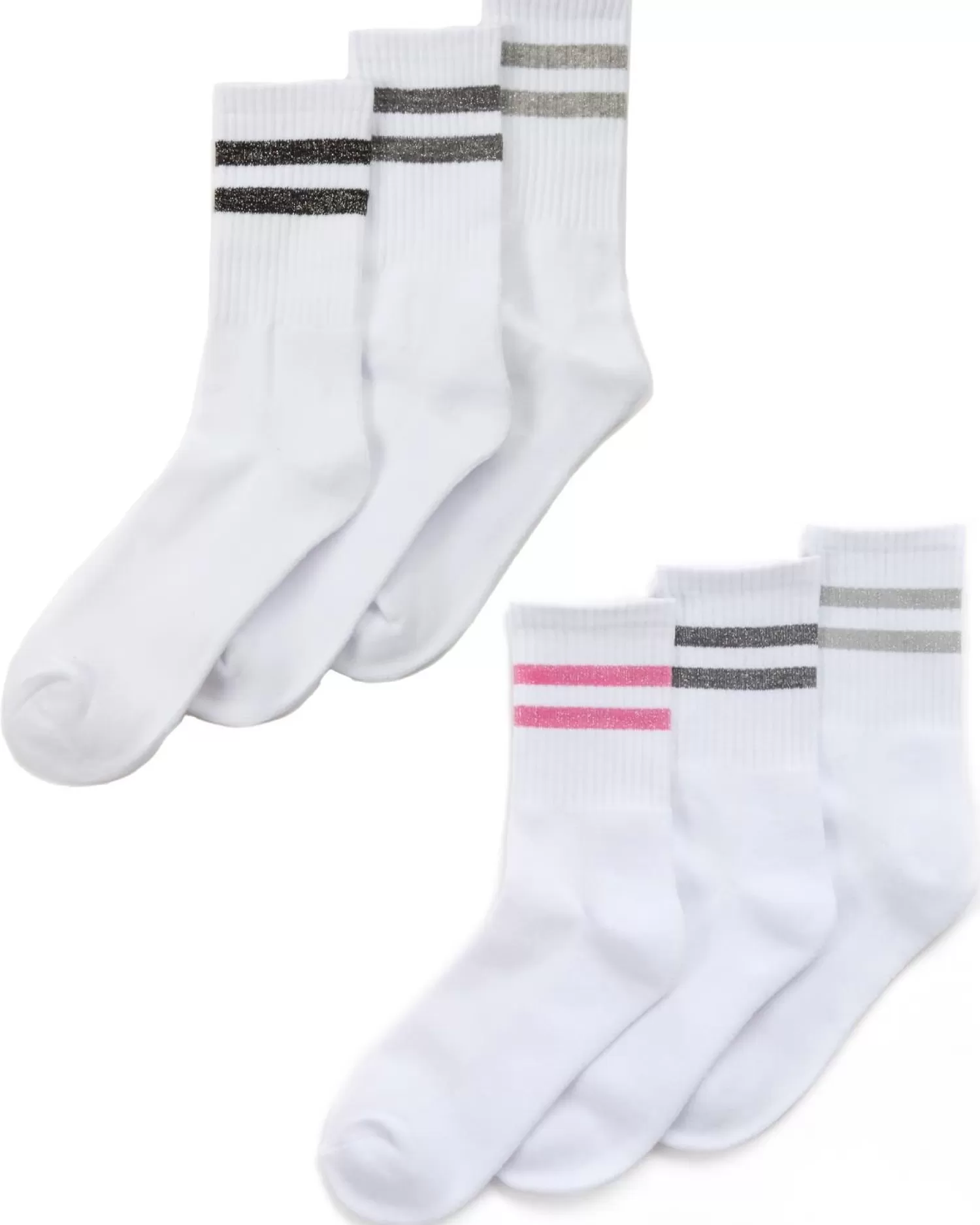 Kids Street Essentials 6 Pairs Kids Ribbed Glitter Stripe Sport Socks