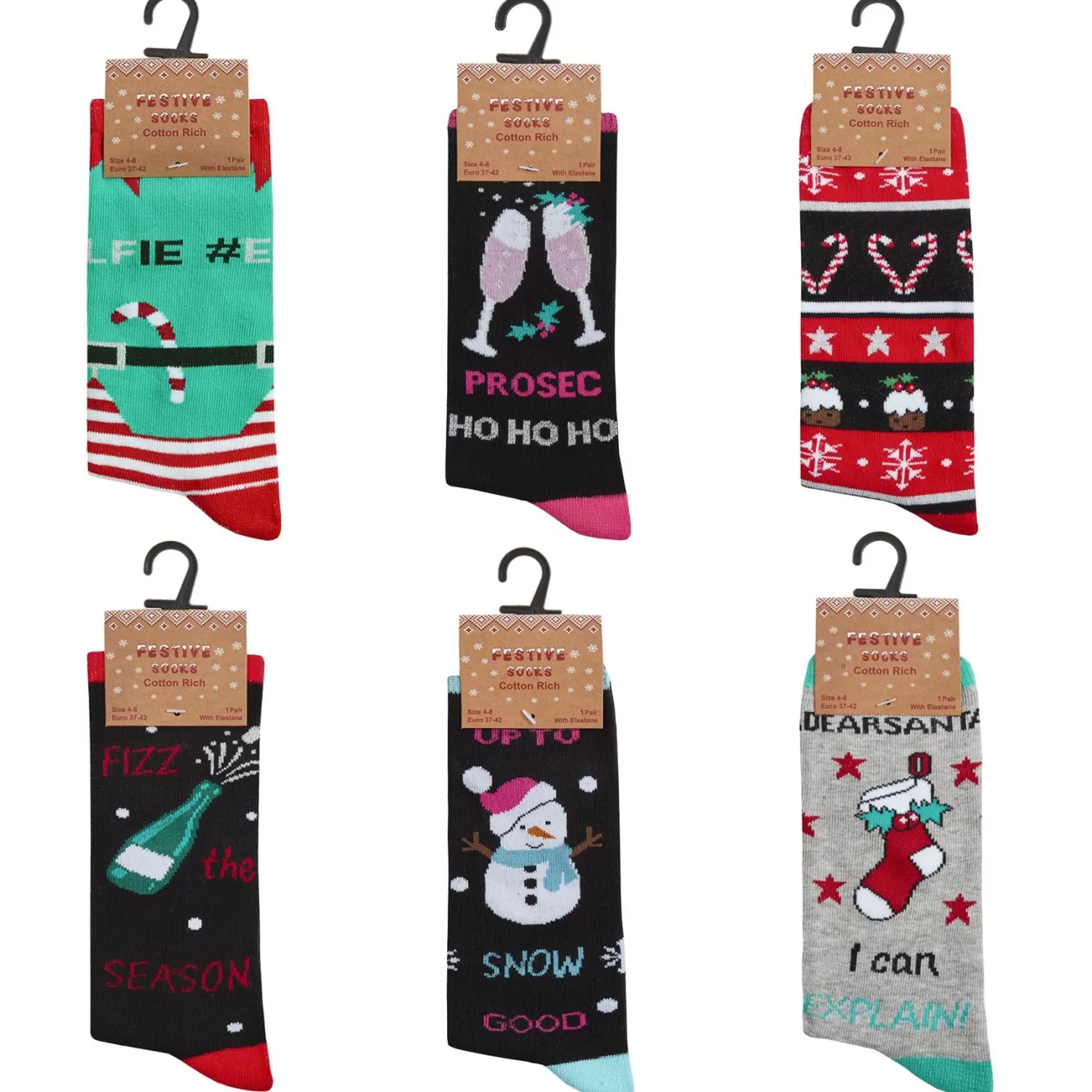 * Socks | 6 Pairs Womens Cotton Rich Christmas Socks