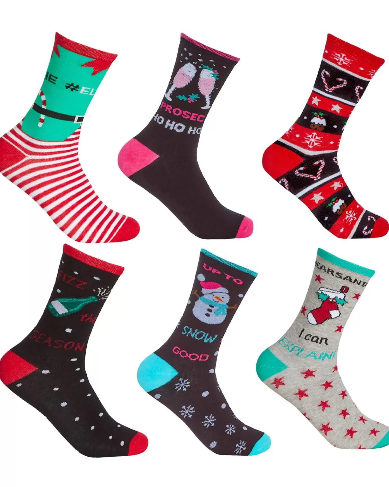 * Socks | 6 Pairs Womens Cotton Rich Christmas Socks