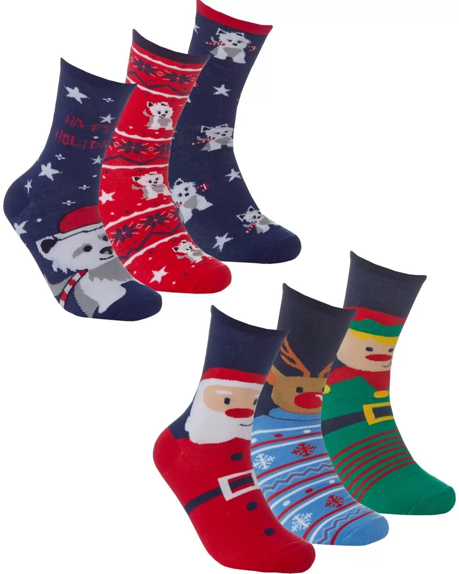 * Socks | 6 Pairs Womens Cotton Rich Festive Christmas Socks