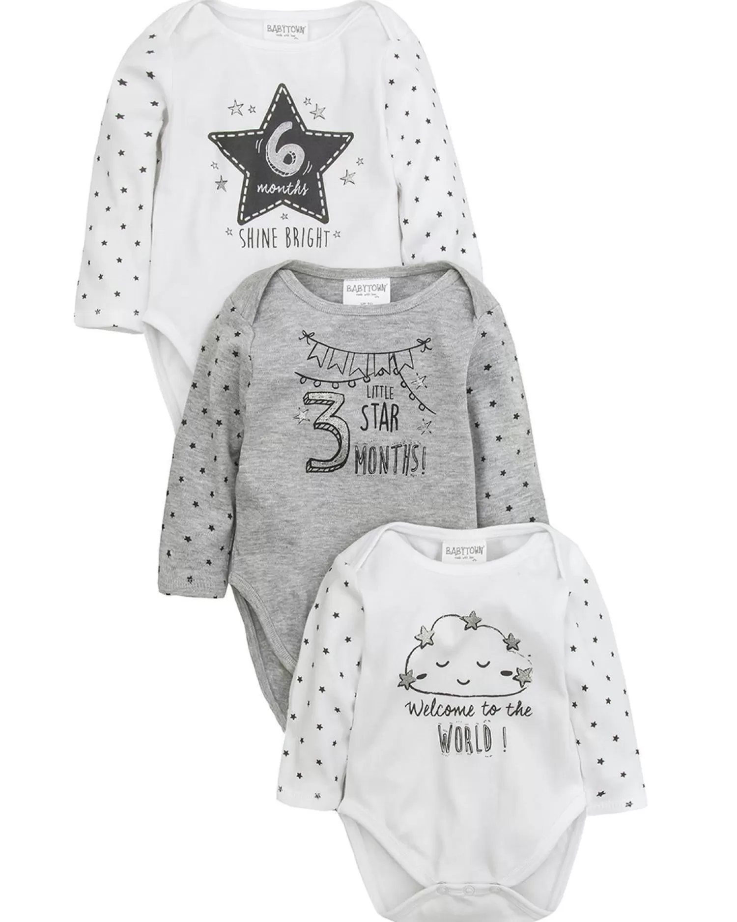 Kids Babytown Baby Age Milestone Long Sleeve Bodysuits