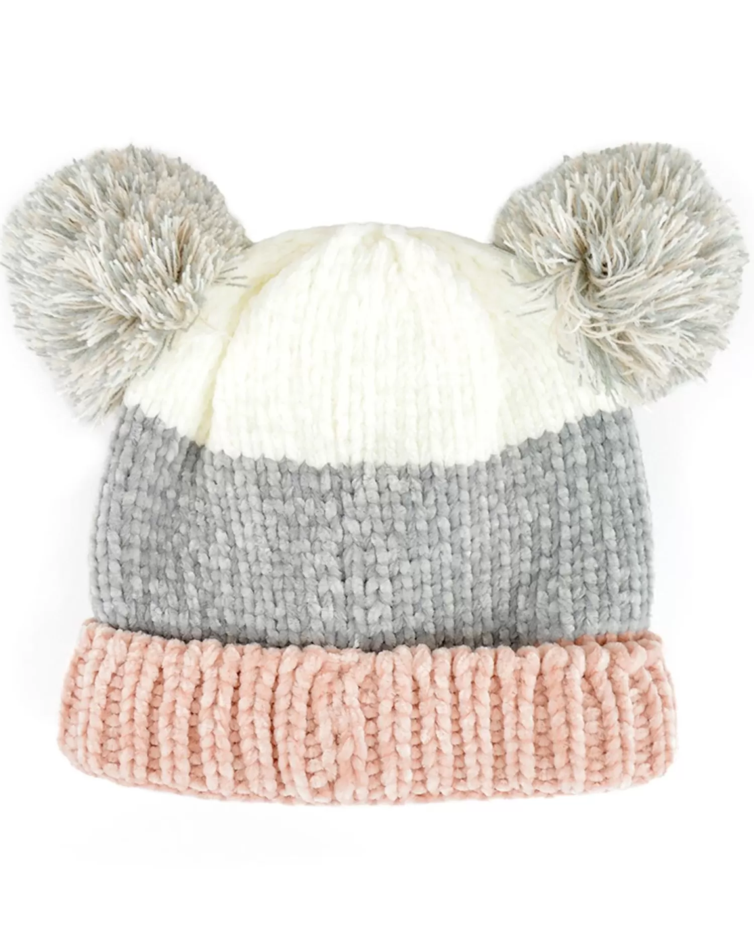 Kids * Baby Chenille Striped Hat With Pom Pom Ears