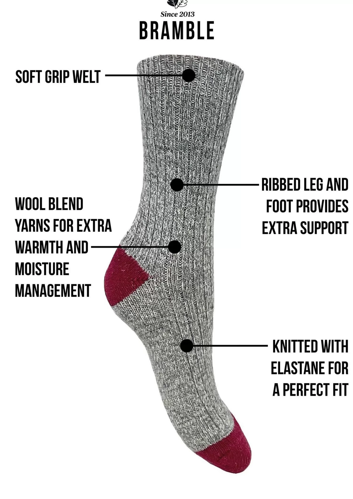 Bramble Socks | Grey Wool Blend Boot Socks