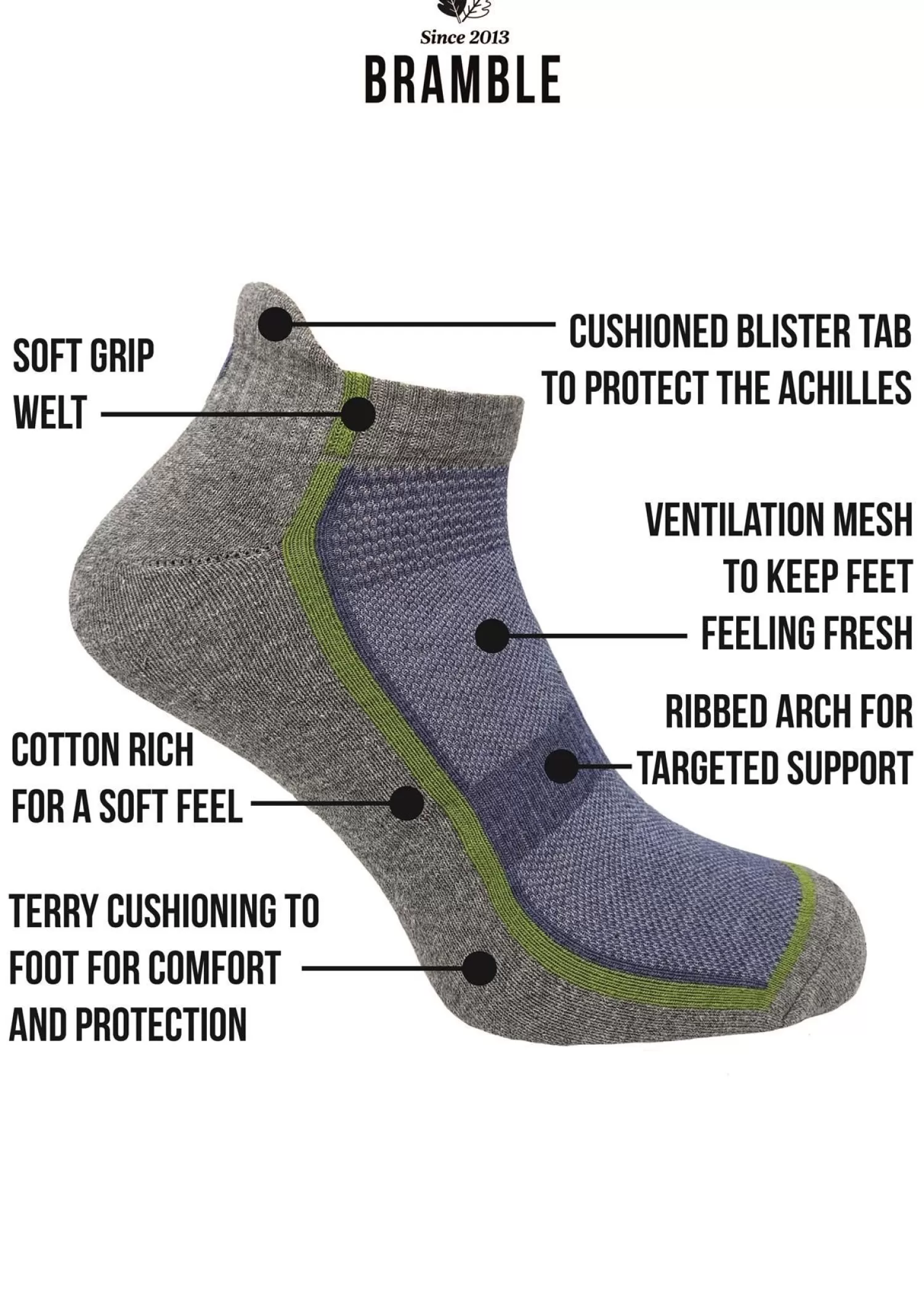 Men Bramble Mens 2 Pack Trainer Socks