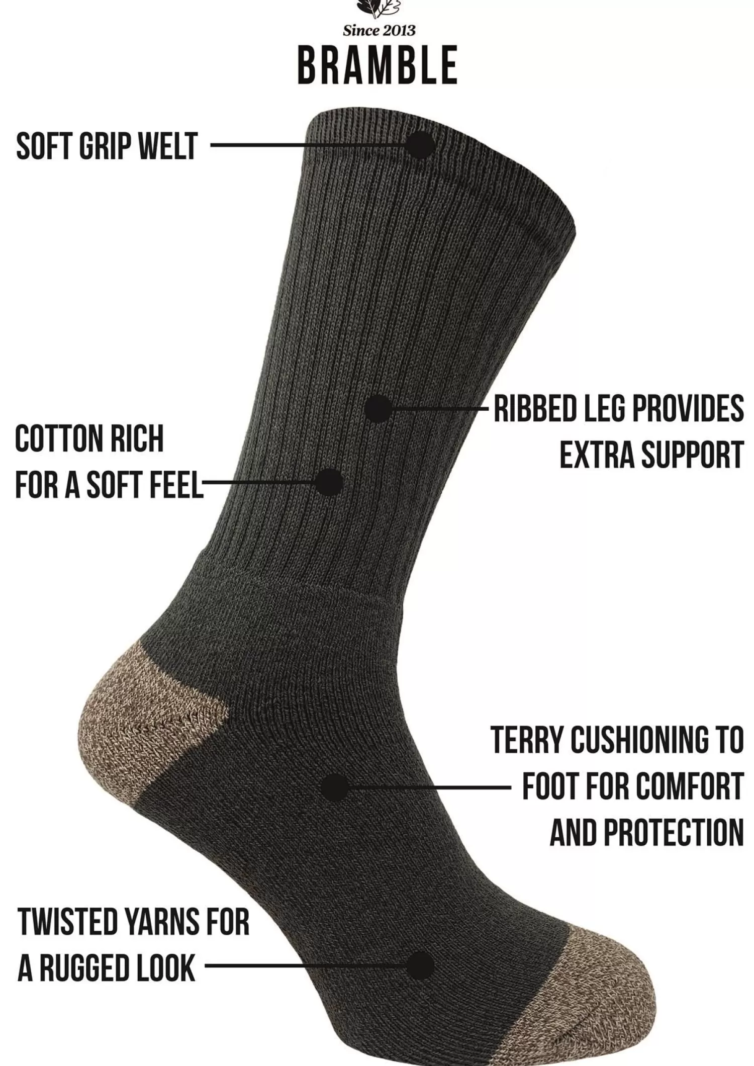 Men Bramble Mens 3 Pack All Terrain Socks - Brown