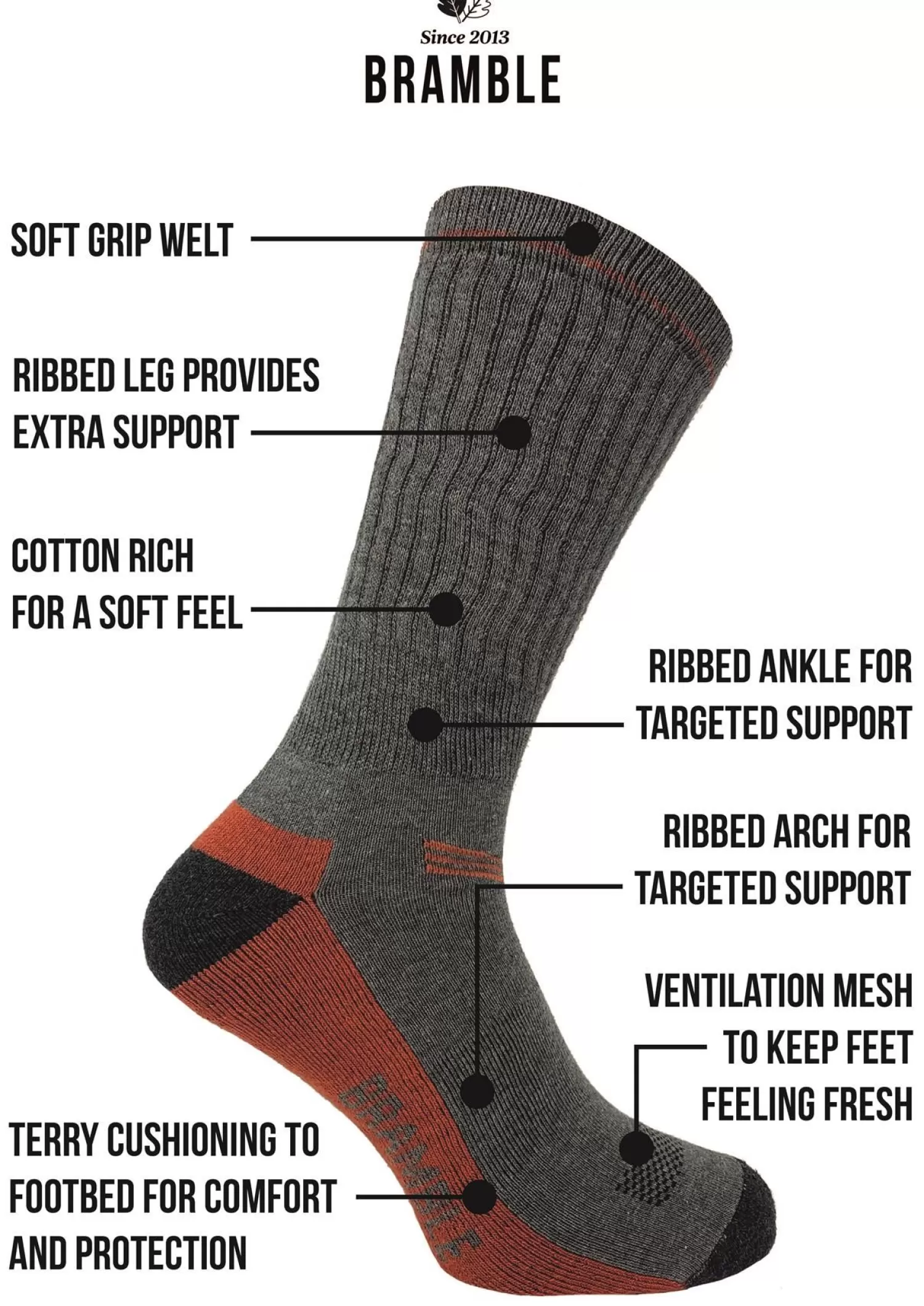 Men Bramble Mens 3 Pack Lightweight Hiker Socks - Grey