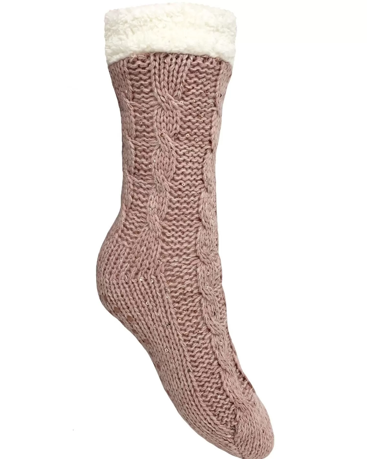 Bramble Socks | Pink Chunky Sequin Knit Slipper Socks