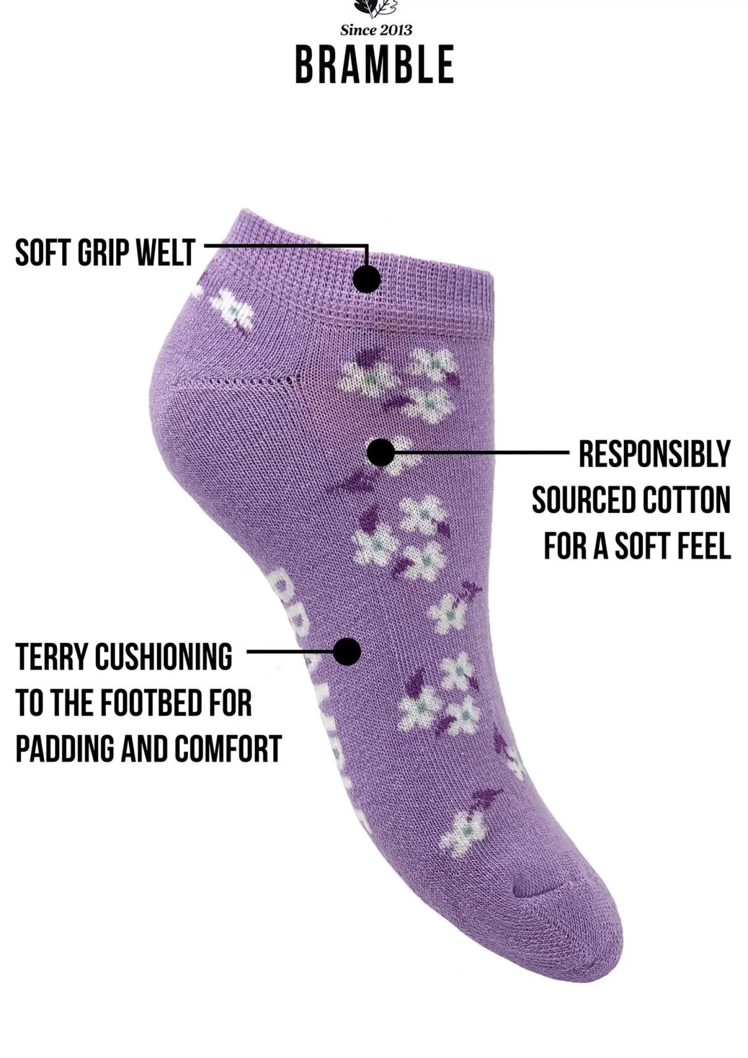 Bramble Socks | Womens 3 Pack Floral Trainer Socks