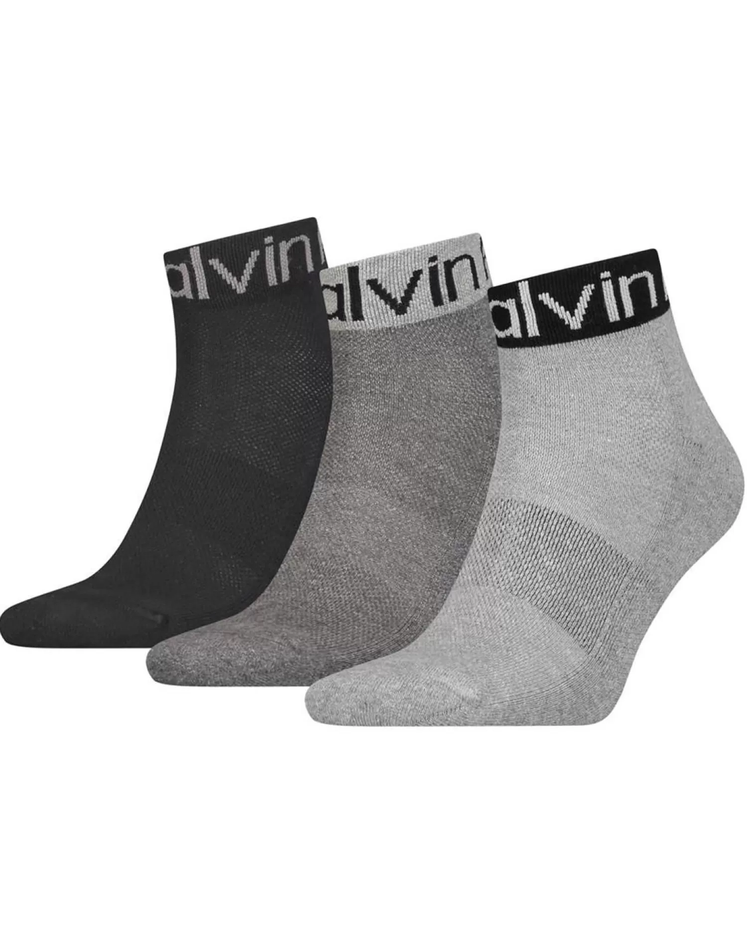Men Calvin Klein Mens 3 Pack Logo Cuff Quarter Socks - Mid Grey Melange