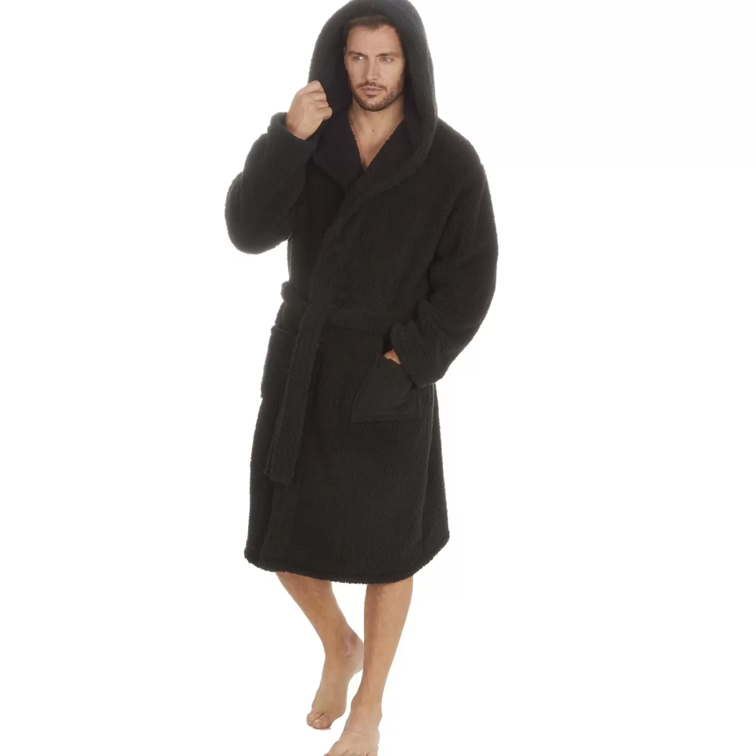 Men Cargo Bay Borg Fleece Dressing Gown - Black