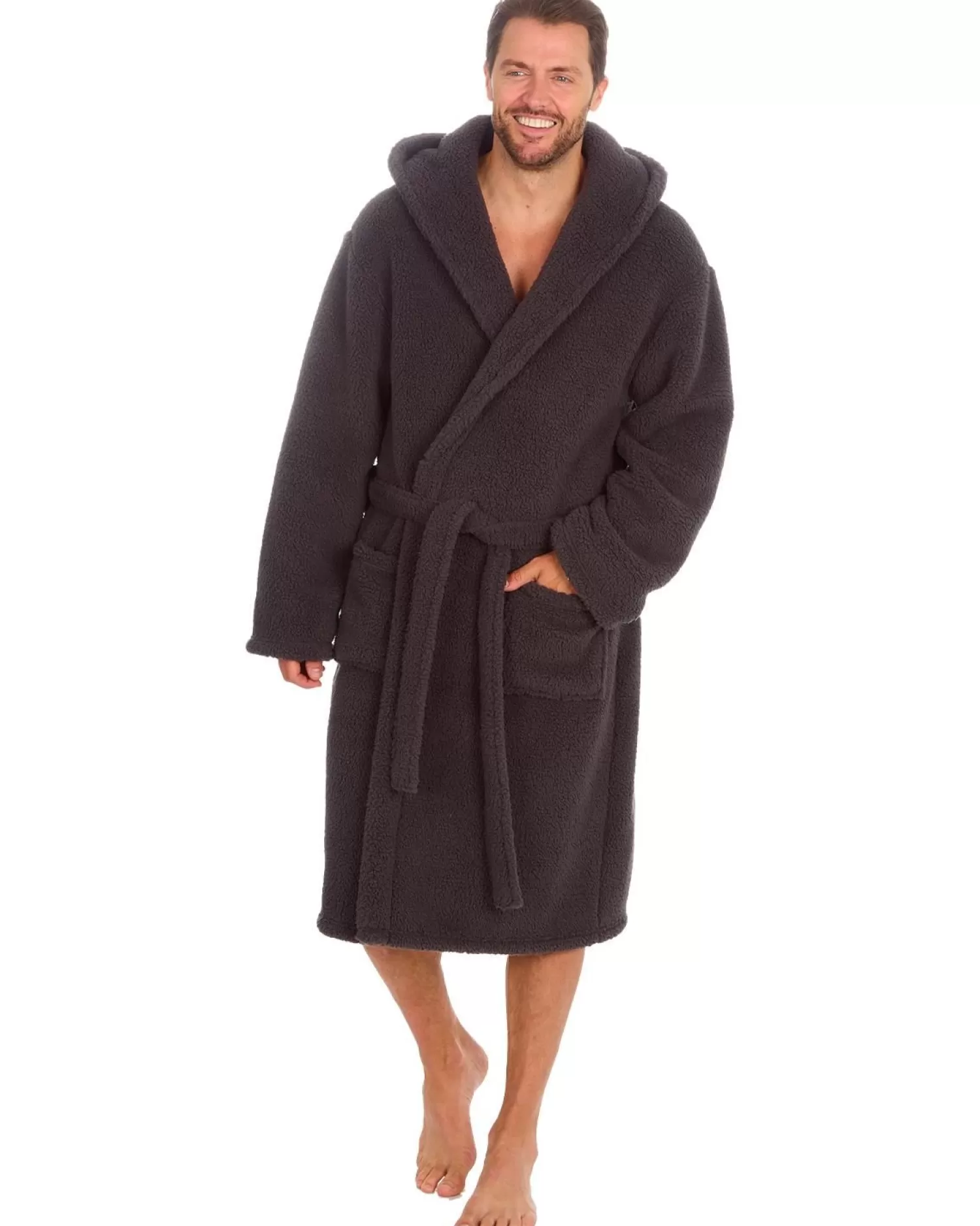 Men Cargo Bay Borg Fleece Dressing Gown - Charcoal