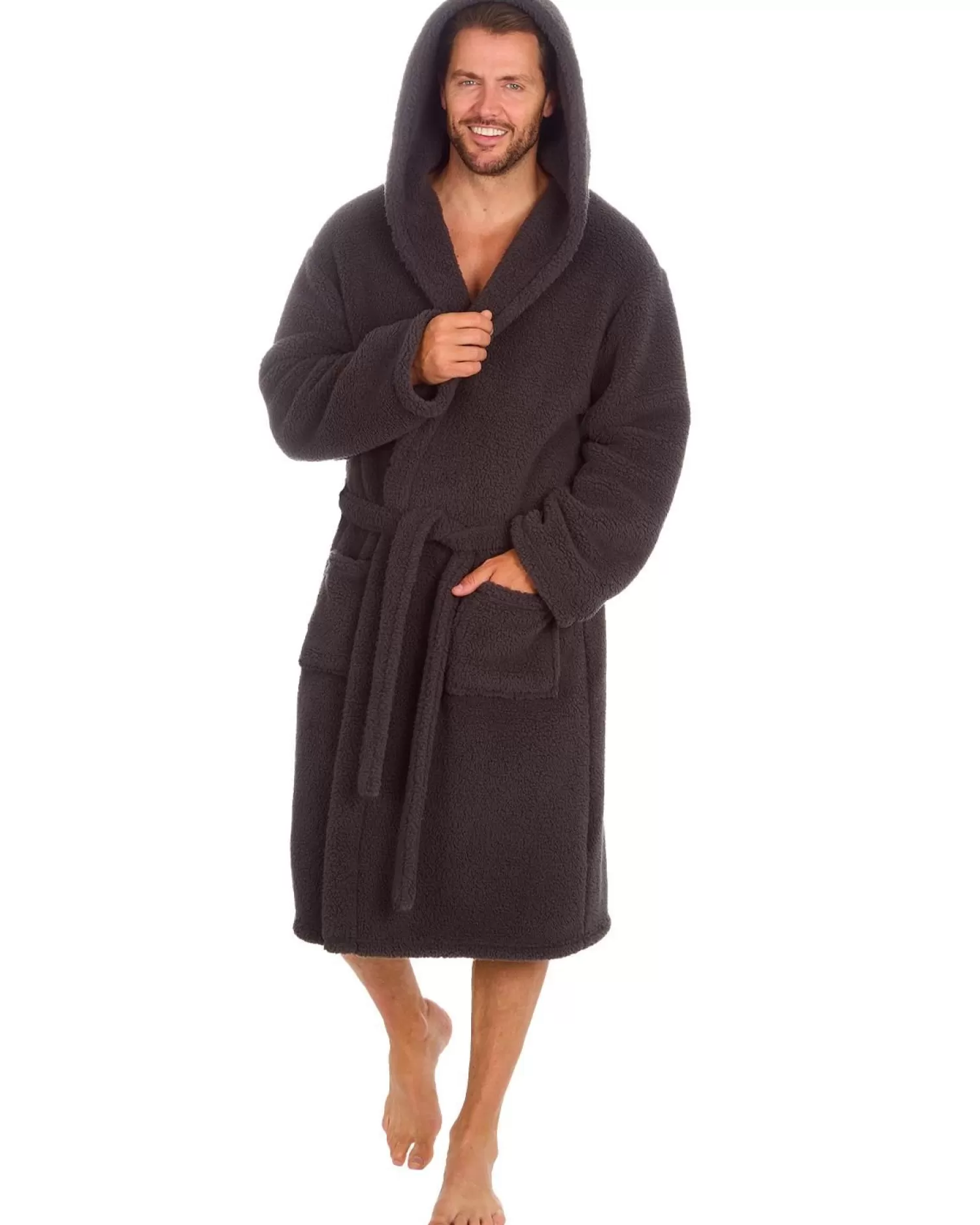 Men Cargo Bay Borg Fleece Dressing Gown - Charcoal