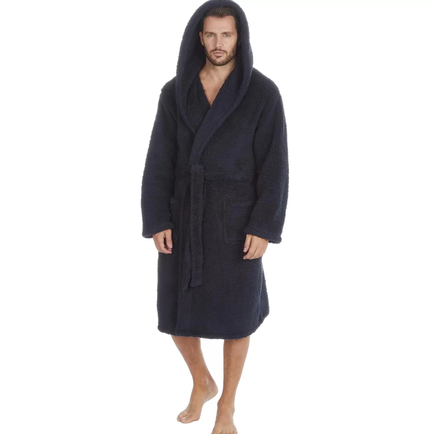 Men Cargo Bay Borg Fleece Dressing Gown - Navy