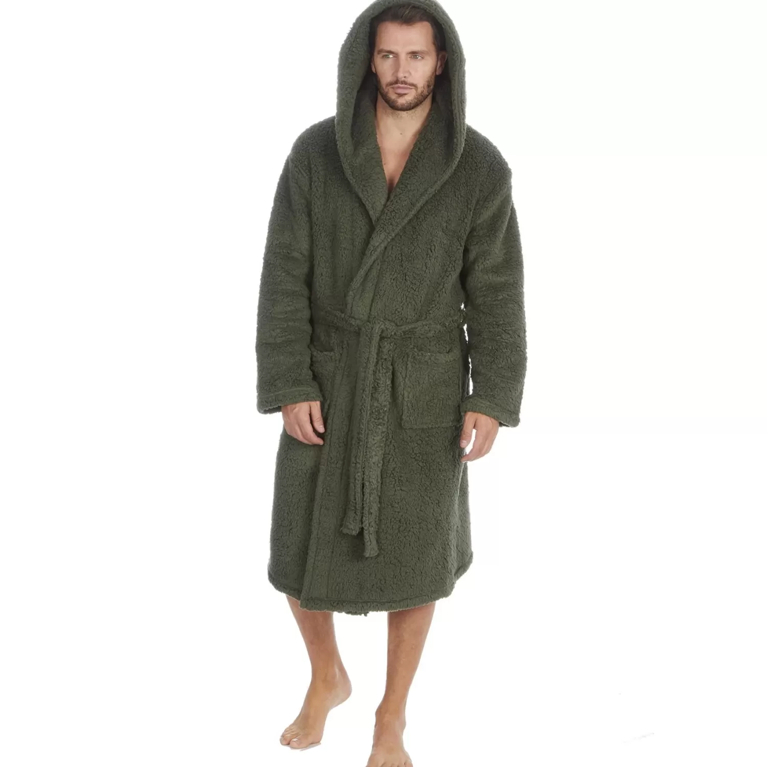 Men Cargo Bay Borg Fleece Dressing Gown - Olive