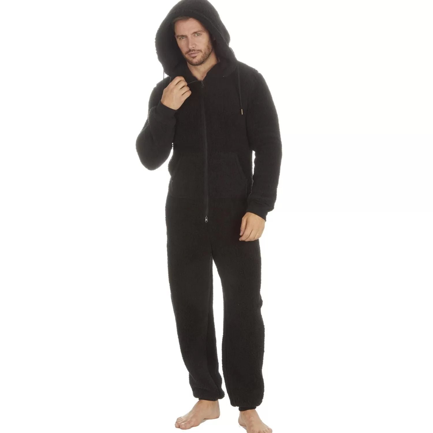 Men Cargo Bay Borg Fleece Onesie - Black