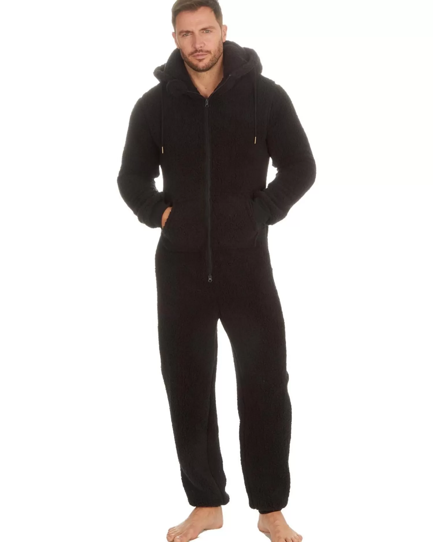 Men Cargo Bay Borg Fleece Onesie - Black