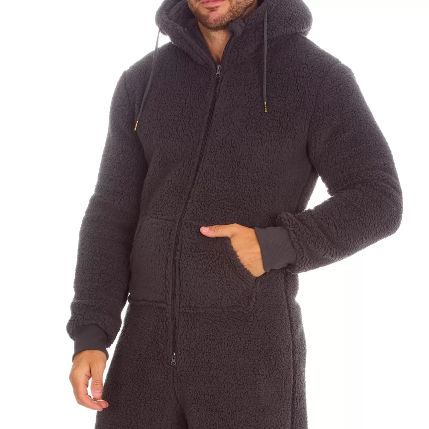 Men Cargo Bay Borg Fleece Onesie - Charcoal