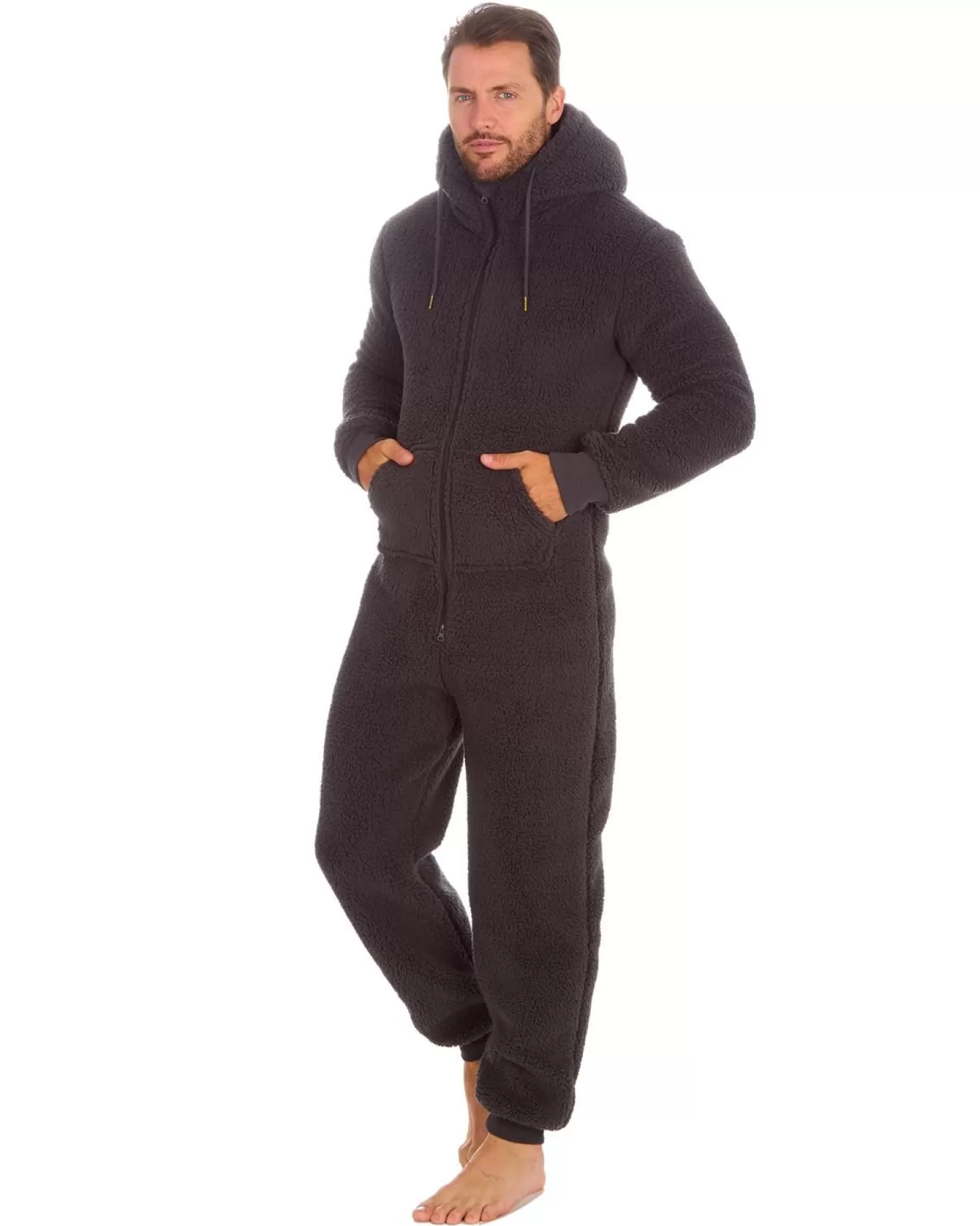 Men Cargo Bay Borg Fleece Onesie - Charcoal