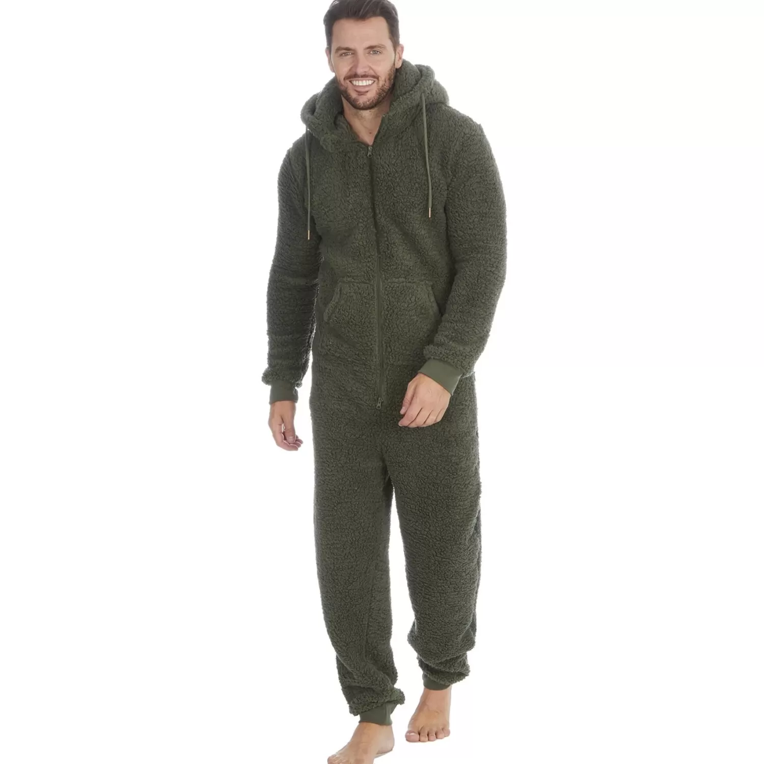 Men Cargo Bay Borg Fleece Onesie - Olive