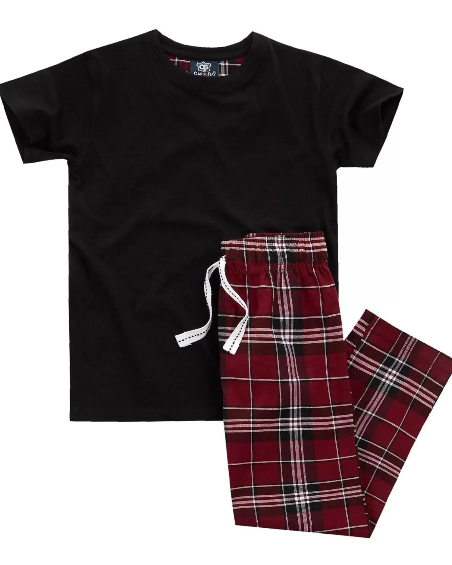 Kids Cargo Bay Boys Check Long Pyjamas - Black/Burgundy