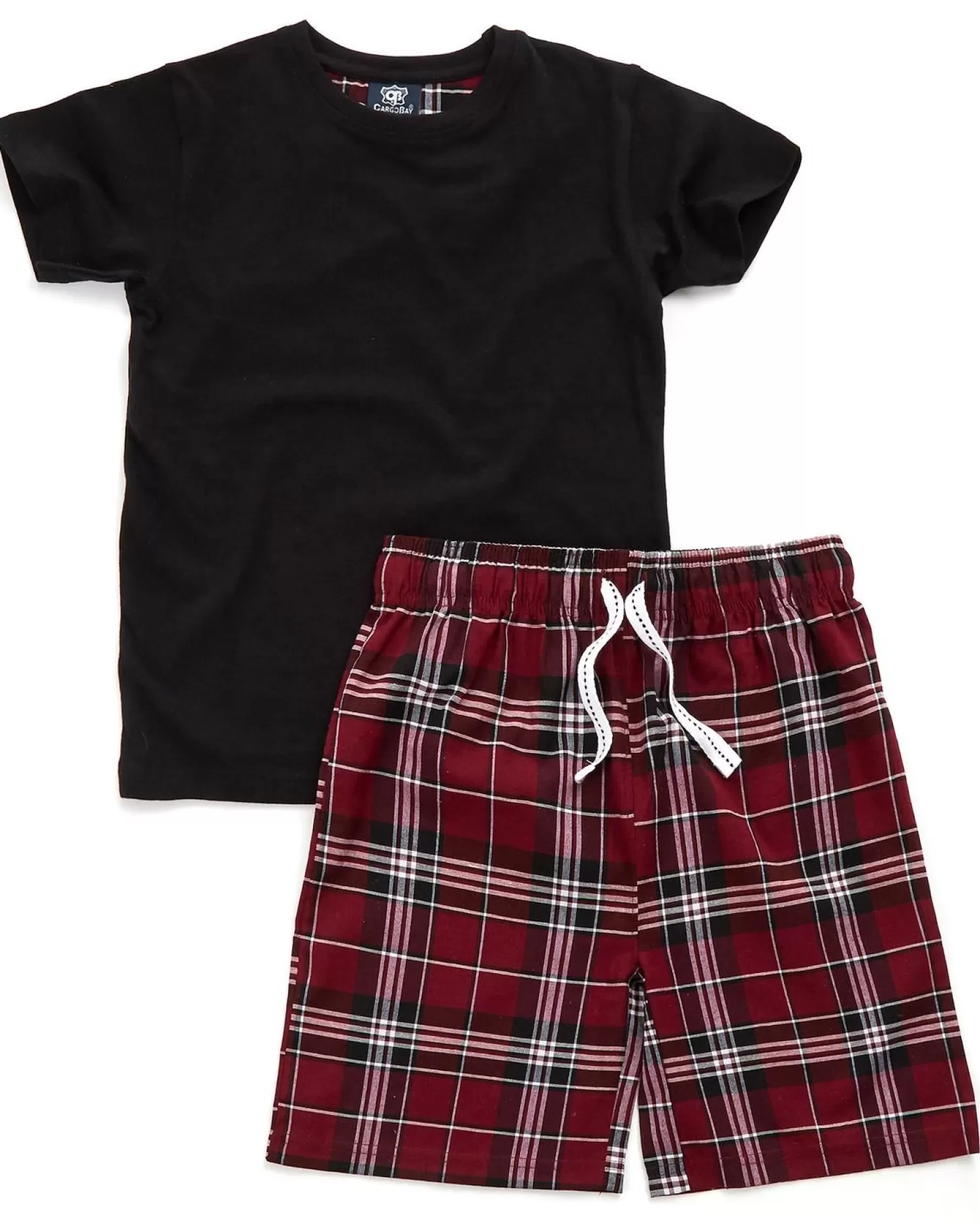 Kids Cargo Bay Boys Check Short Pyjamas - Black/Burgundy